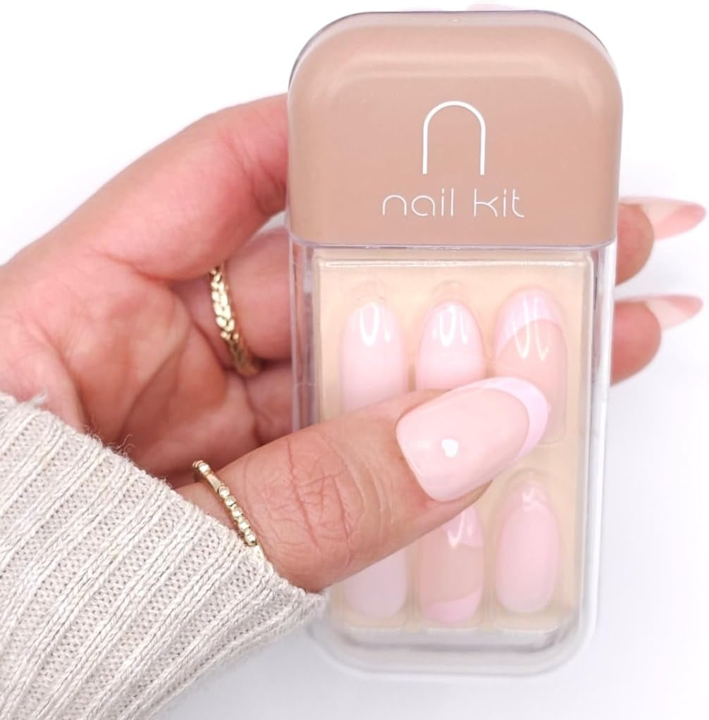 NKA PRESS on NAILS KIT - FALSE FAKE ACRYLIC NAILS - PREMIUM 28PC DIY ALL INCLUSIVE REUSABLE COTTON CANDY PINK PRESS on NAIL image number 1