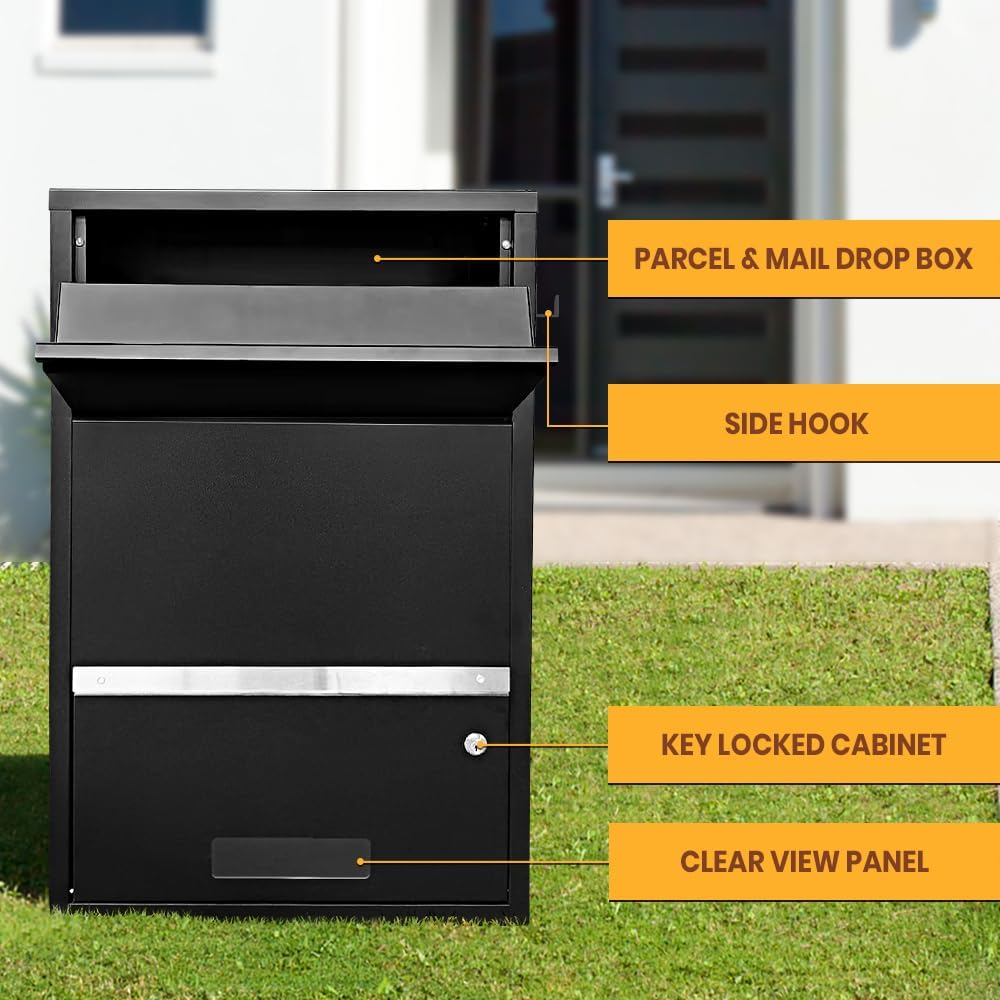 Groverdi Parcel Box Post Letter Box Package Mailbox Security Lock Storage All Black