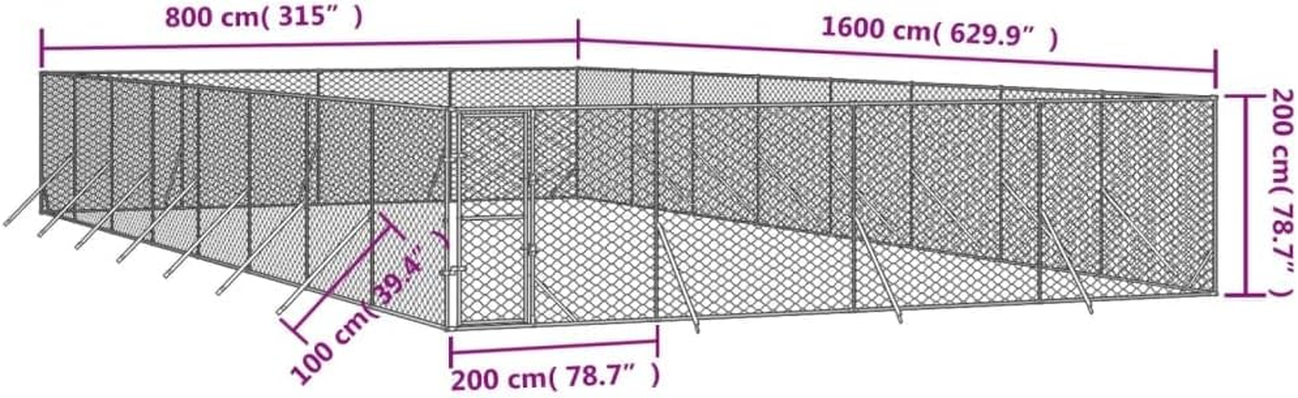 Outdoor Dog Kennel Silver 8X16X2 M Galvanised Steel Pet Shelter Large Enclosure image number 3