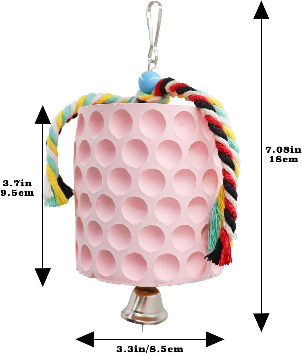 Large Chicken Chewing Toy with Bells, Calcium Stone for Beak Grinding, Cage Toys for Cockatiel Parakeet Parrot Budgies, Chicken Coop Accessories for Hamster Rabbit Bunny Rat (Pink)