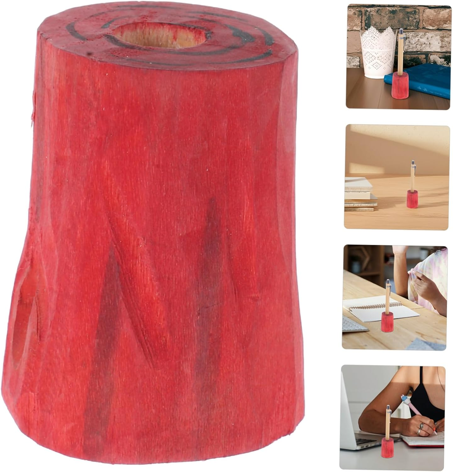 DIYEAH Wooden Simulated Tree Stump Pen Holder Stylish Desk Accessory for Office Minimalist Pencil and Pen Organizer image number 3