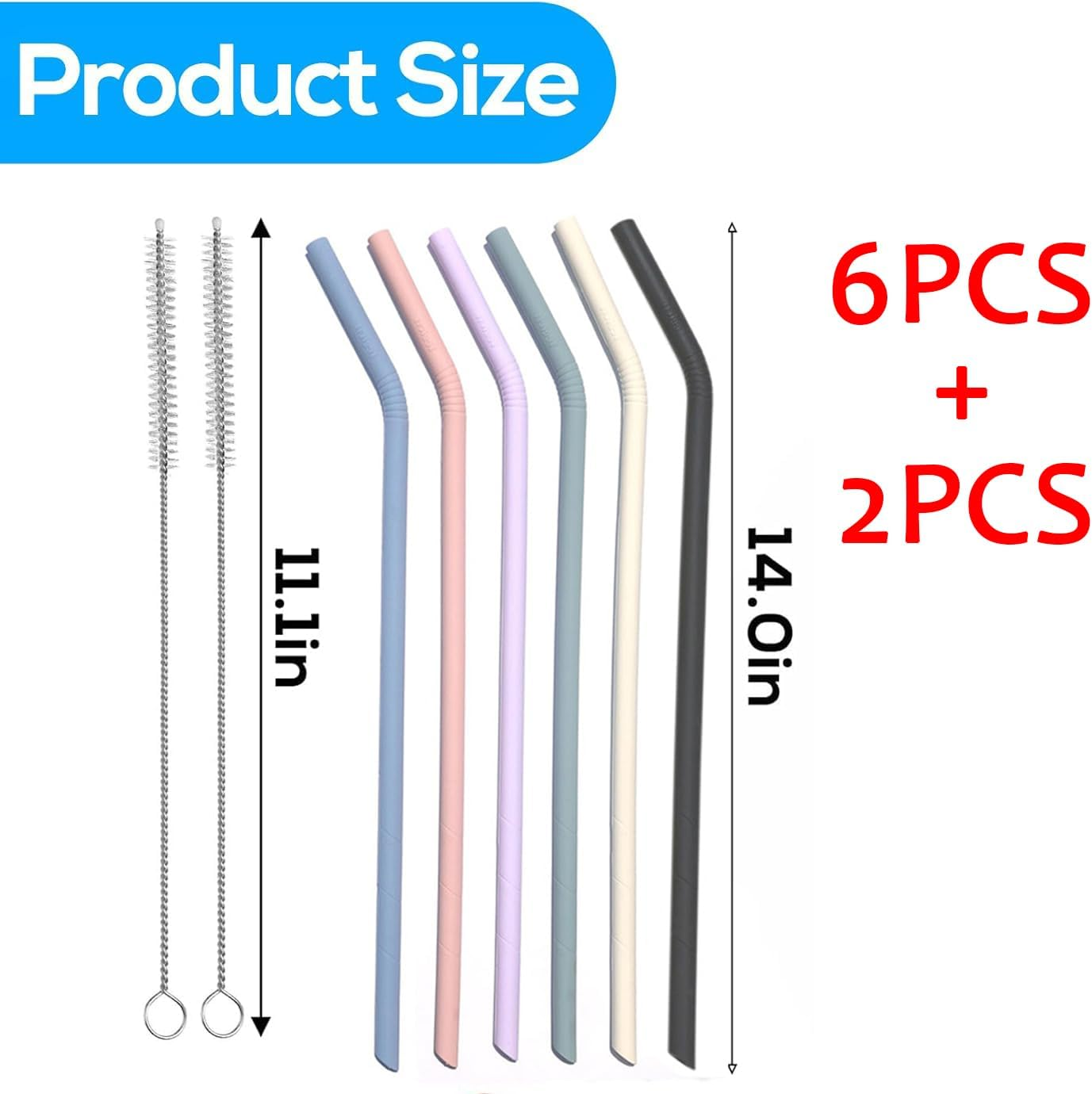 Silicone Straws for Stanley Cup Extra Long Replacement 6 Pack - Pastel Colour Reusable Drinking Straws with 2 Cleaning Brushes, Food Grade Soft Flexible Straws for 30Oz/40Oz Tumblers image number 5