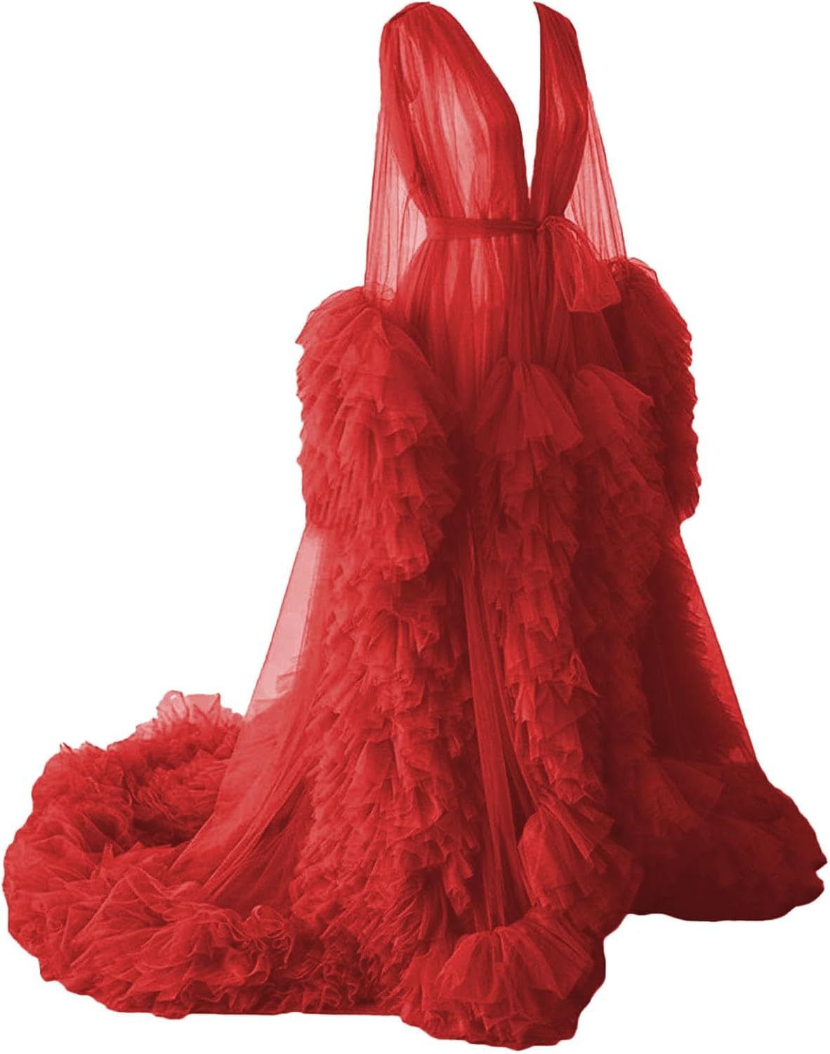 Tianzhihe Women'S Tulle Robe Puffy Maternity Photoshoot Bridal Lingerie Bathgown Dressing Gown Sheer Long image number 4