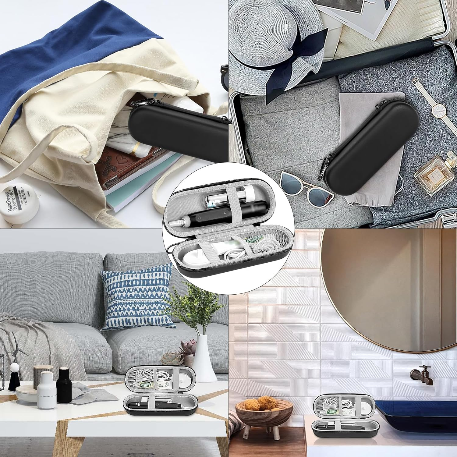 Electric Toothbrush Travel Case, EVA Hard Storage Case with Toothbrush Covers Caps, Compatible with Oral B Pro 1000, 2000, 3000, 3500, 7000, Philips Sonicare Protectiveclean (Black) image number 3