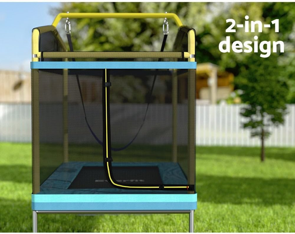 Everfit Trampoline for Kids 6FT Rectangle Rebounder round Mini Trampolines, Outdoor Bouncing Children Gift, Enclosure Safety Net Pad Cover Family Christmas Birthday Home Yellow Blue image number 5