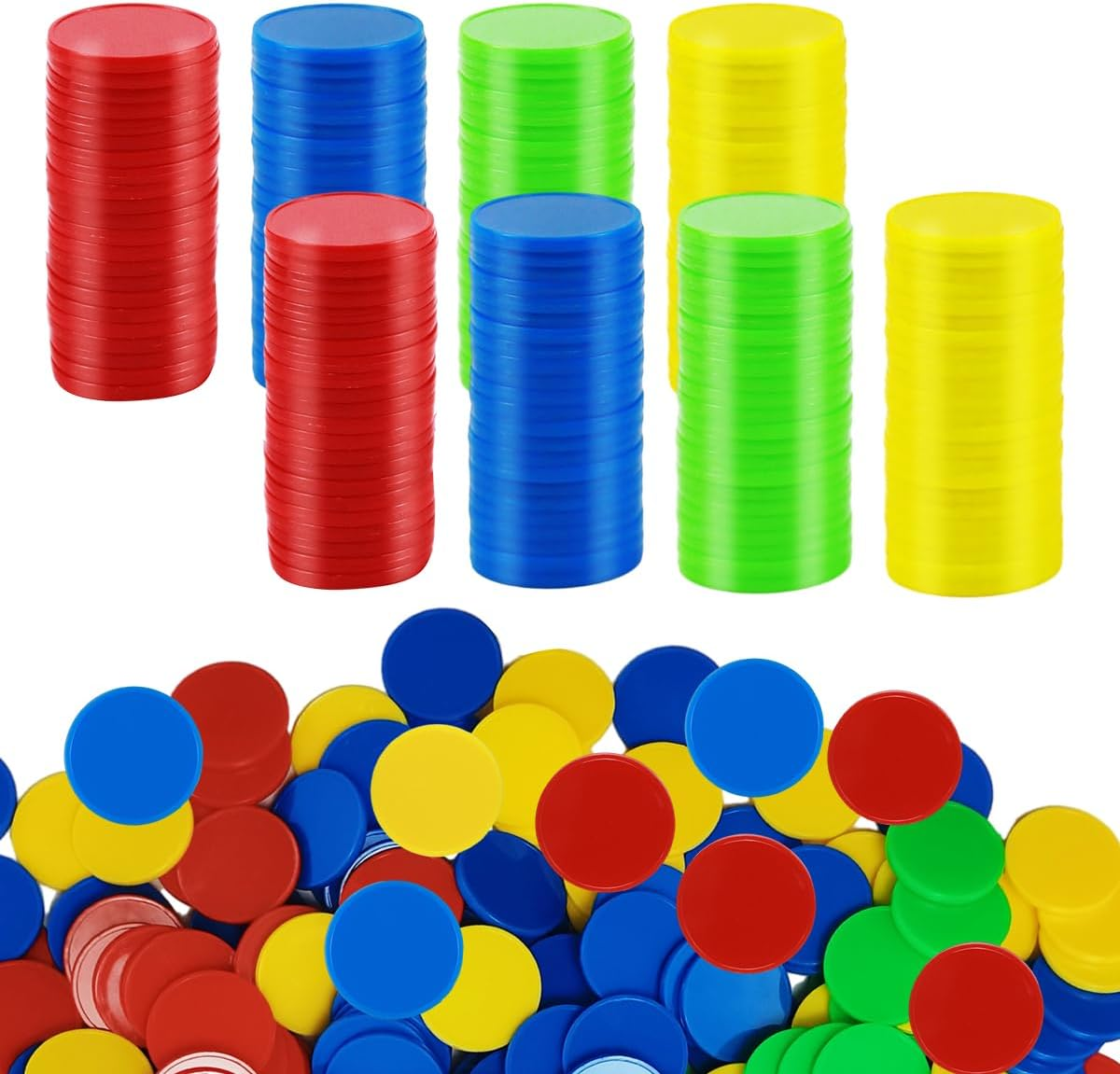 400 Pieces Plastic Poker Chips, 4 Colours 0.98 Inch Counting Chips for Children Game Math Counting Bingo Game Blank Plastic Counter for Children Reward image number 5
