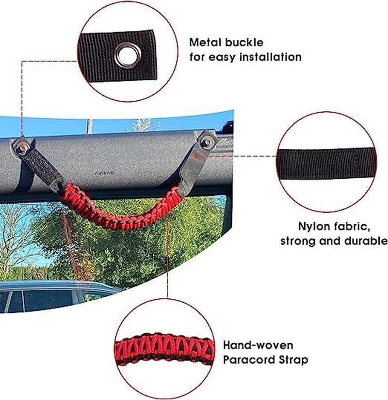 4 PCS Ford Bronco Grab Handles, 4 Pack Automotive Paracord Roll Bar Grab Handles for 2021 2022 2023 2024 2/4 Door Bronco Handles (Red)