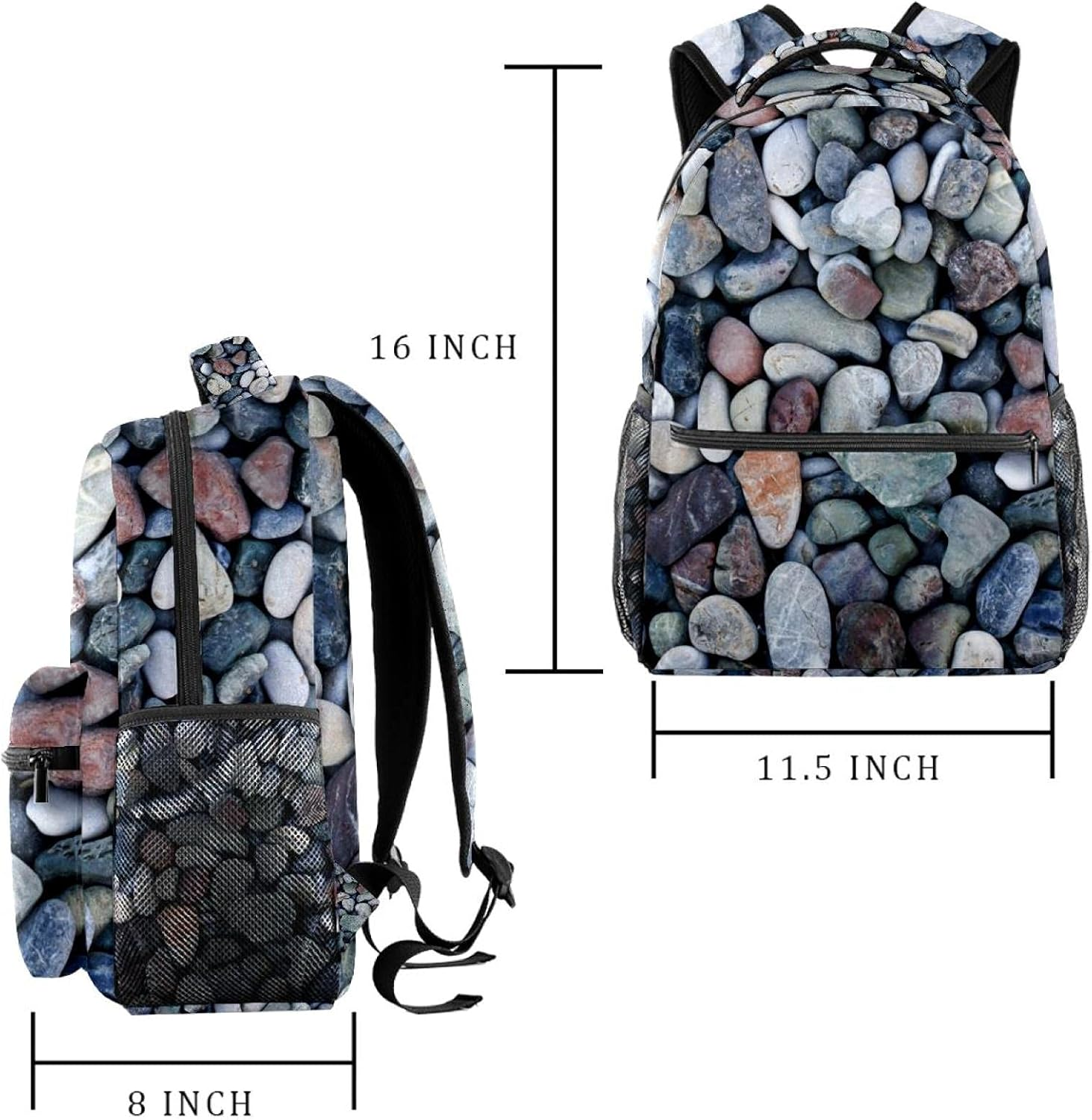Round Sea Stones Pebbles Backpack Students Shoulder Bags Travel Bag College School Tote Backpacks image number 3