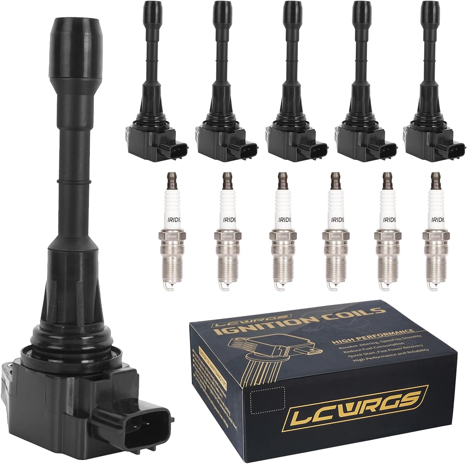 Set of 6 Ignition Coil Packs & Spark Plugs Fits for 3.5 V6 Nissan Murano Maxima Altima Pathfinder Infiniti G35 EX35 JX35 2009 2010 2011 2012 2013 2014 2015 2016 3.5L Coils Spark Plugs Replaces# UF550 image number 1