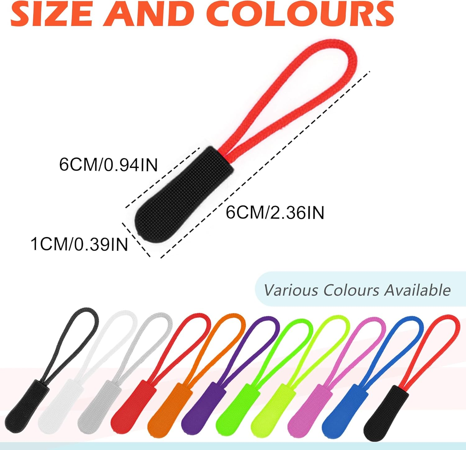 BOROLA 20Pcs Durable PVC Nylon Zipper Extension Pulls Replacement Zipper Pulls for Bags, Jackets, Purses, Backpacks Colorful Zipper Nylon Cord(Black Red) image number 4