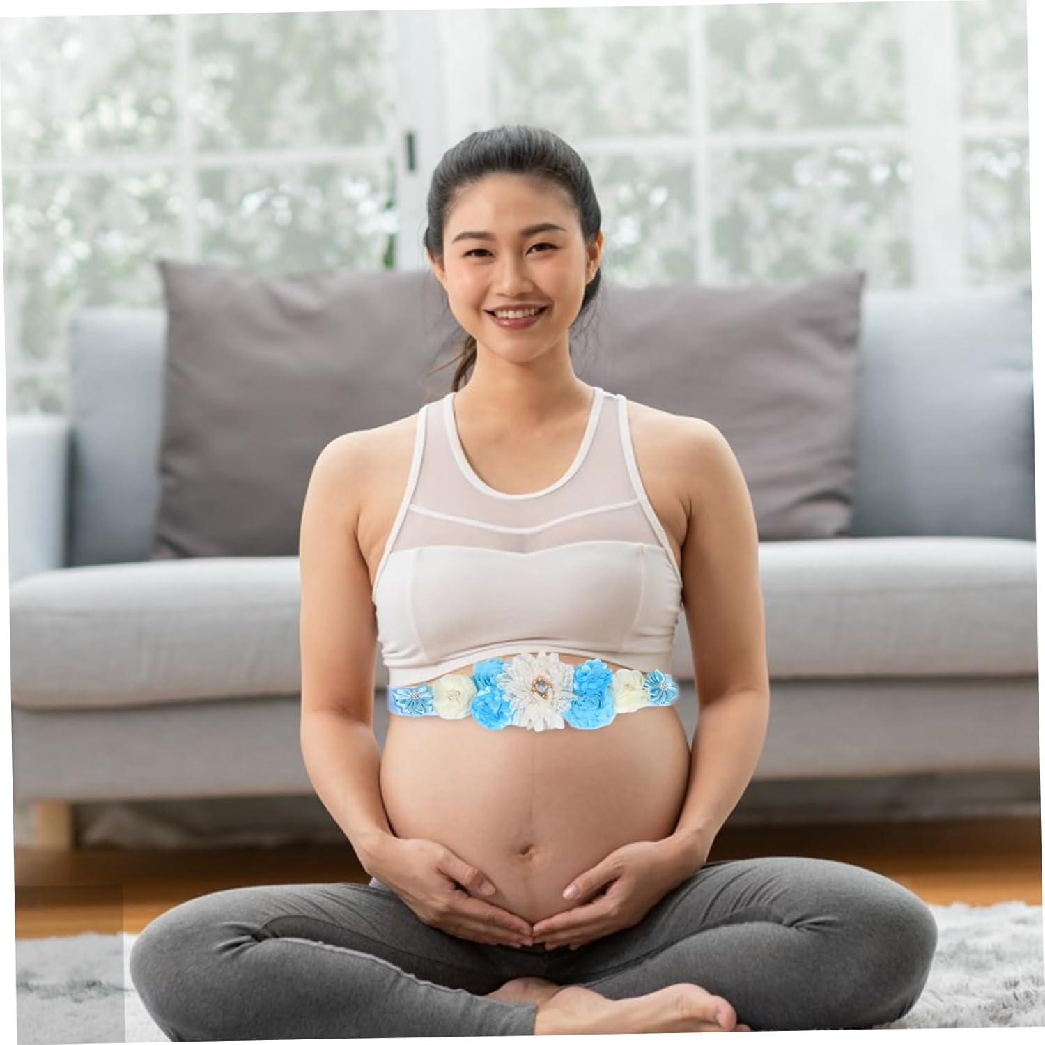 Abaodam 2Pcs Elegant Maternity Sash Belt Flowers Rhinestones for Shower Celebrations Keepsake for Expecting Mothers for Gender Reveal Events image number 3