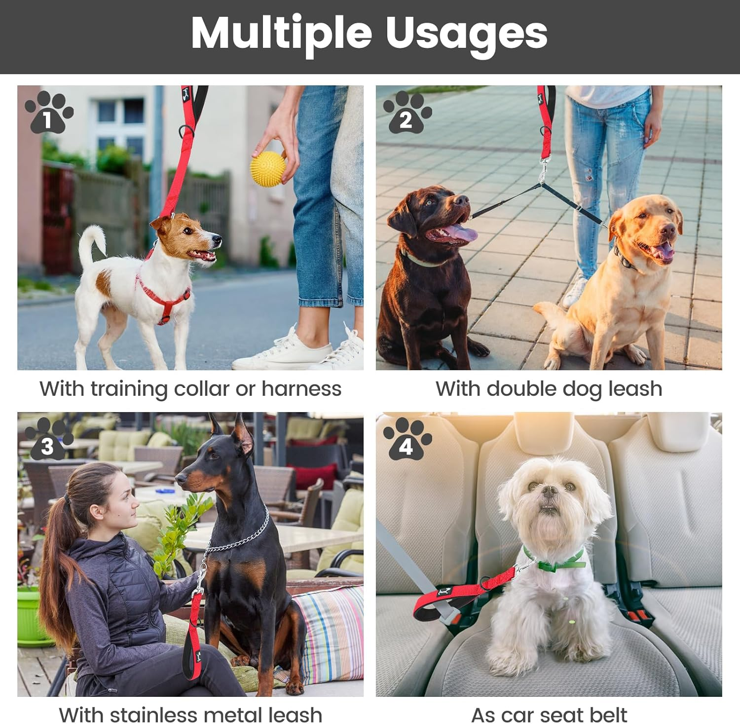 PETTOM Short Dog Lead for Large Dogs Soft Padded Handle Strong Dog Leads Easy Control Nylon Pet Walking Training Leads Handle (Red M) - Red L image number 2