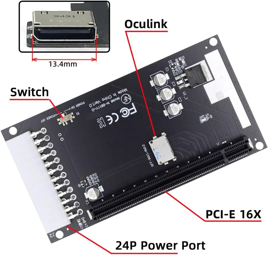 Cablecc 4X OCULINK SFF-8612 SFF-8611 to Pcie Pci-Express 16X Adapter with ATX 24-Pin Power Connector for Motherboard Graphics Card image number 3
