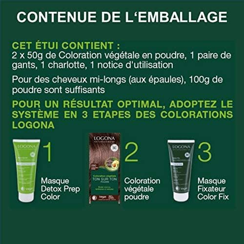 LOGONA Naturkosmetik Plant Hair Colour Powder 090 Dark Brown, with Avocado Oil, Vegan & Natural, Brown Natural Hair Colour Colouration with Henna, 100 G - 090 Brown Fonc&eacute; image number 2