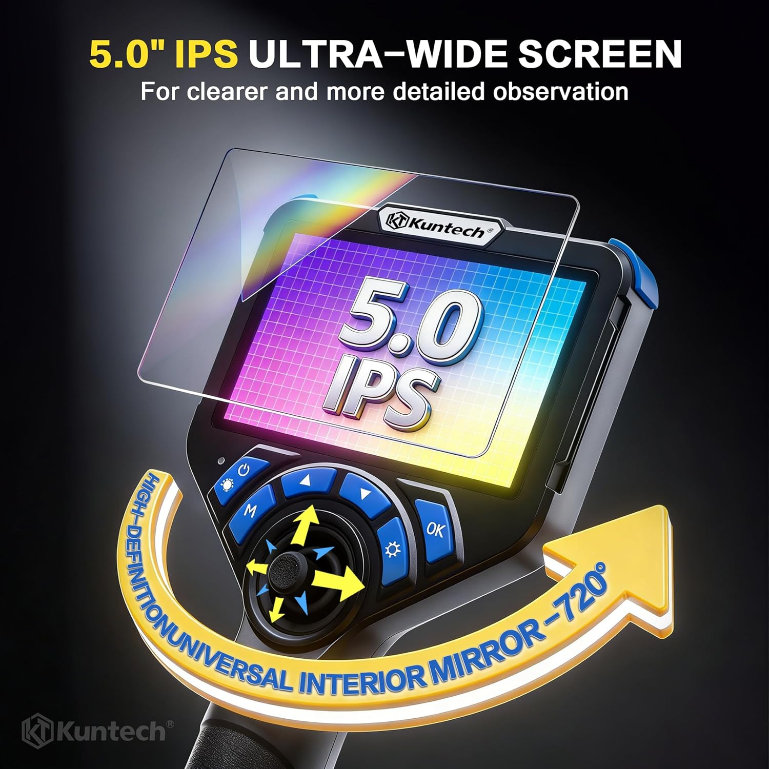 Articulating Borescope, 6.2Mm Video Endoscope Inspection Camera with 5 Inches 1080P HD IPS Screen, 720&deg; Articulation Probe, Fiber Optic Videoscope for Automotive Aircraft Mechanics image number 3