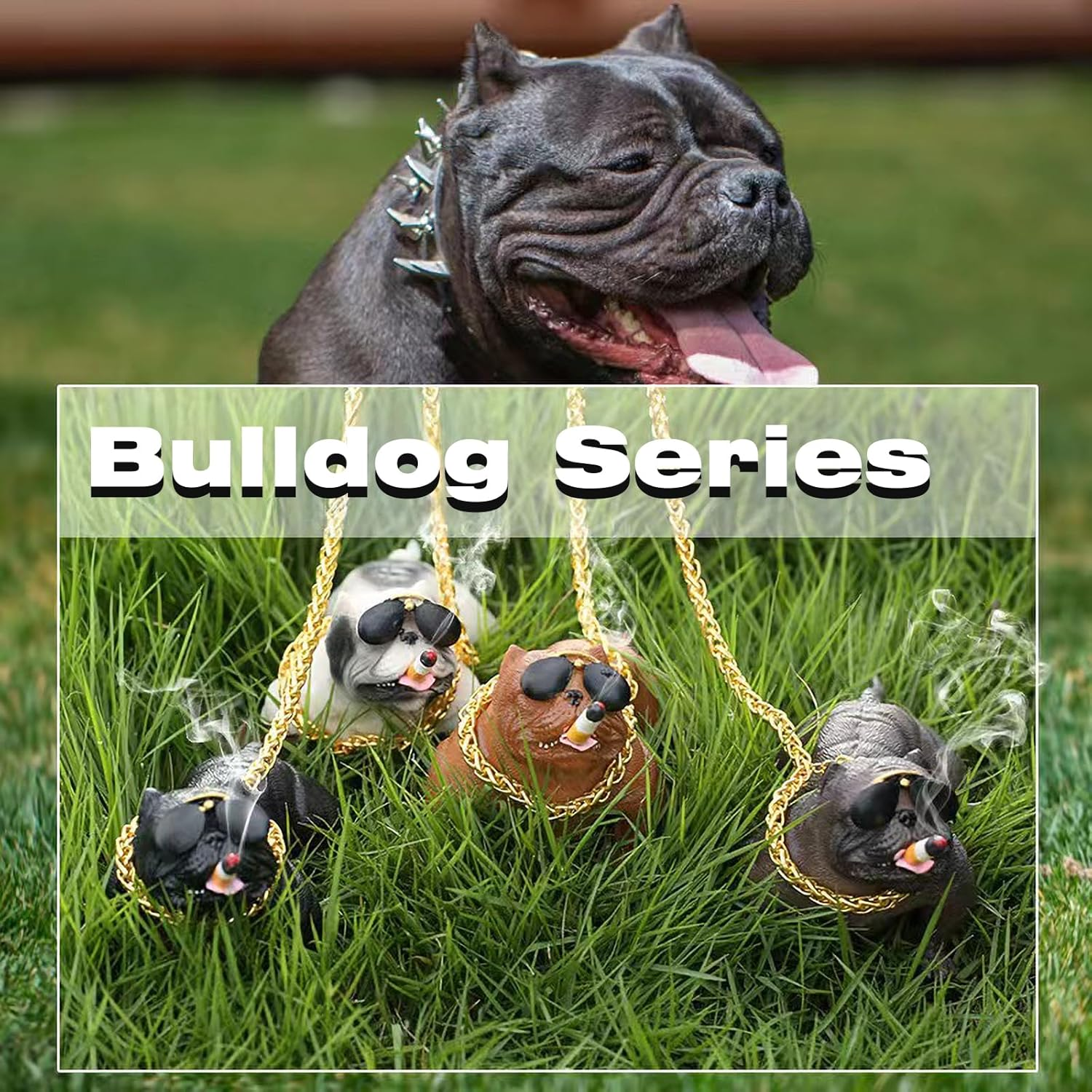 Bulldog Car Accessory, Resin Statue with Non-Slip Mat & Gold Chain, Black, Car Decoration, Home Decor, Fish Tank Ornament image number 4