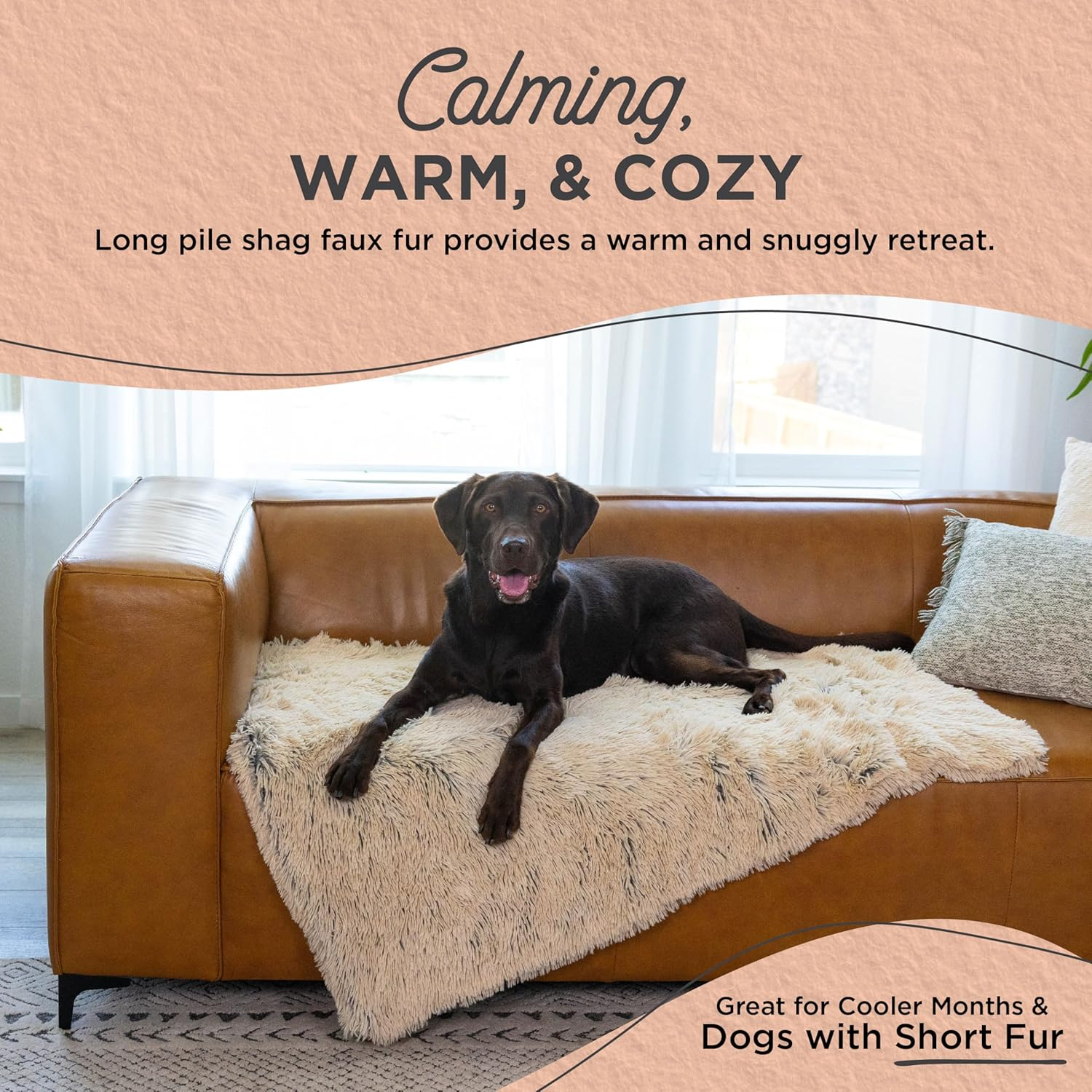 Best Friends by Sheri Calming Shag Fur Pet Throw Blanket, Taupe, 40"X50" image number 4