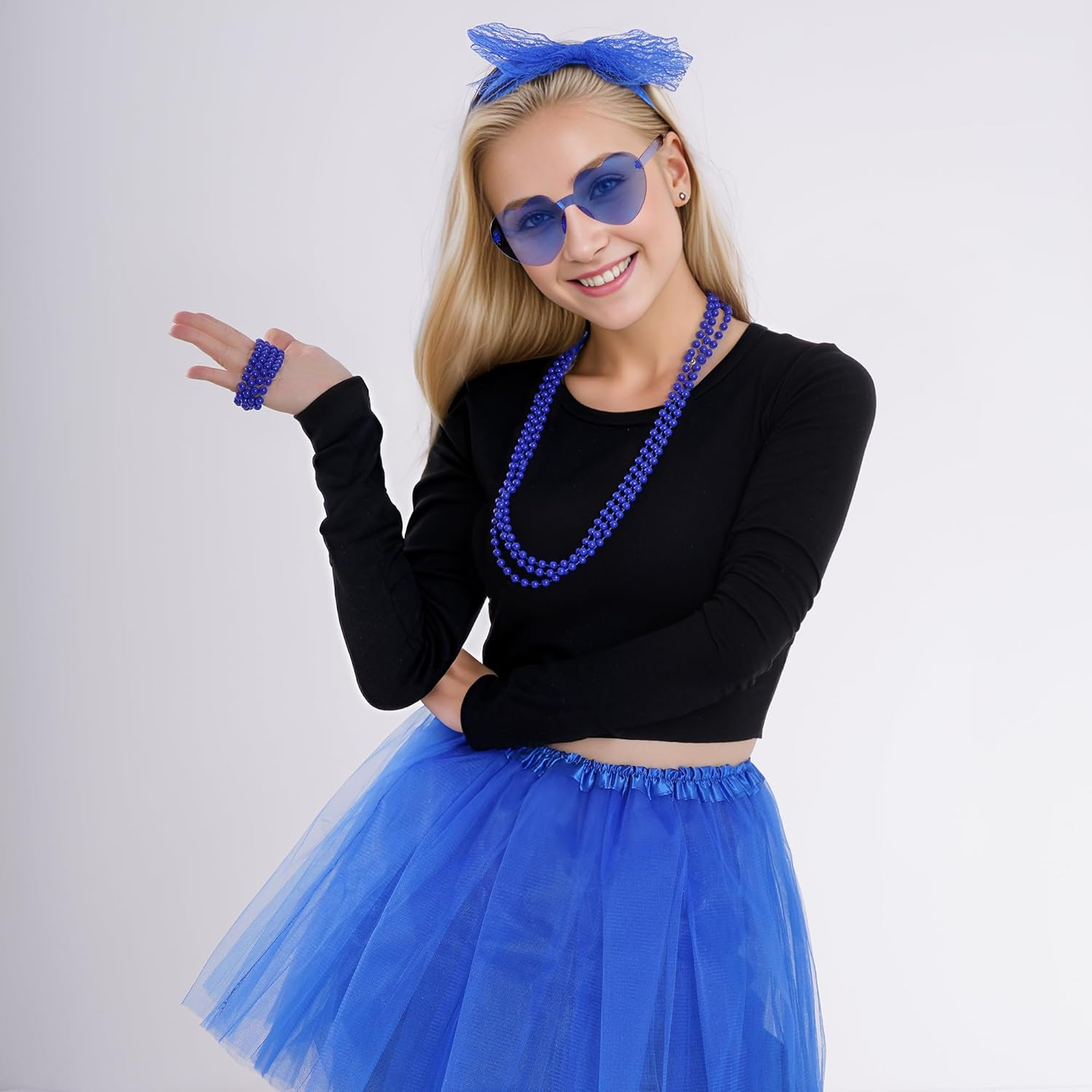 80S Women Costume Set 80S Costume Accessories Tutu Wristband Headband Earring Necklace Gloves Leg Warmers Outfit for Women image number 4
