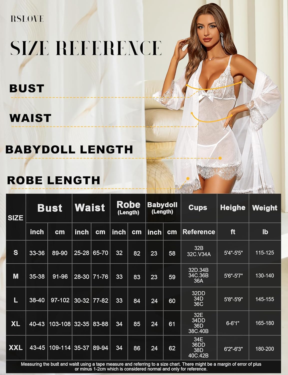RSLOVE Women Sexy Lingerie Set 3 Piece Babydoll & Lace Kimono Robe Strap Chemise Sleepwear Mesh Nightgown image number 3