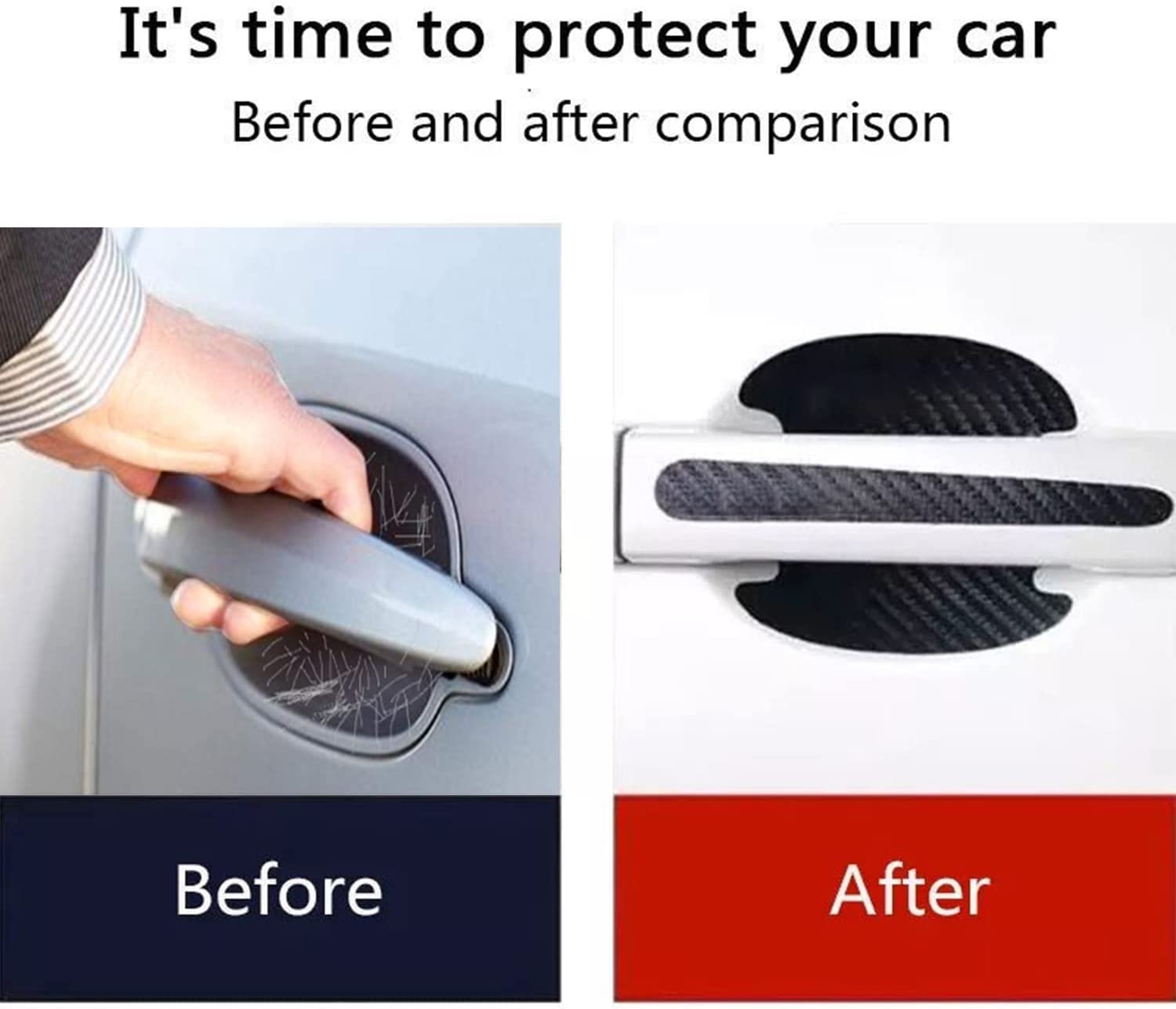 8PCS Door Handle Protector Stickers, Carbon Fiber Anti-Scratches Auto Door Handle Protective Film, Side Paint Cover Guard Stickers Fit for Most Car Handles image number 3