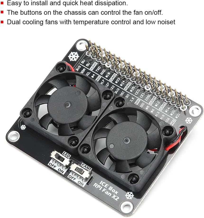 Bewinner Double Computer Case Cooling Fan, 40Pin Expansion Board Heat Sink Active Cooling Dual Fans with LED Light for 4B/3B+/3B Cooling Fan Water Cooling Systems image number 4