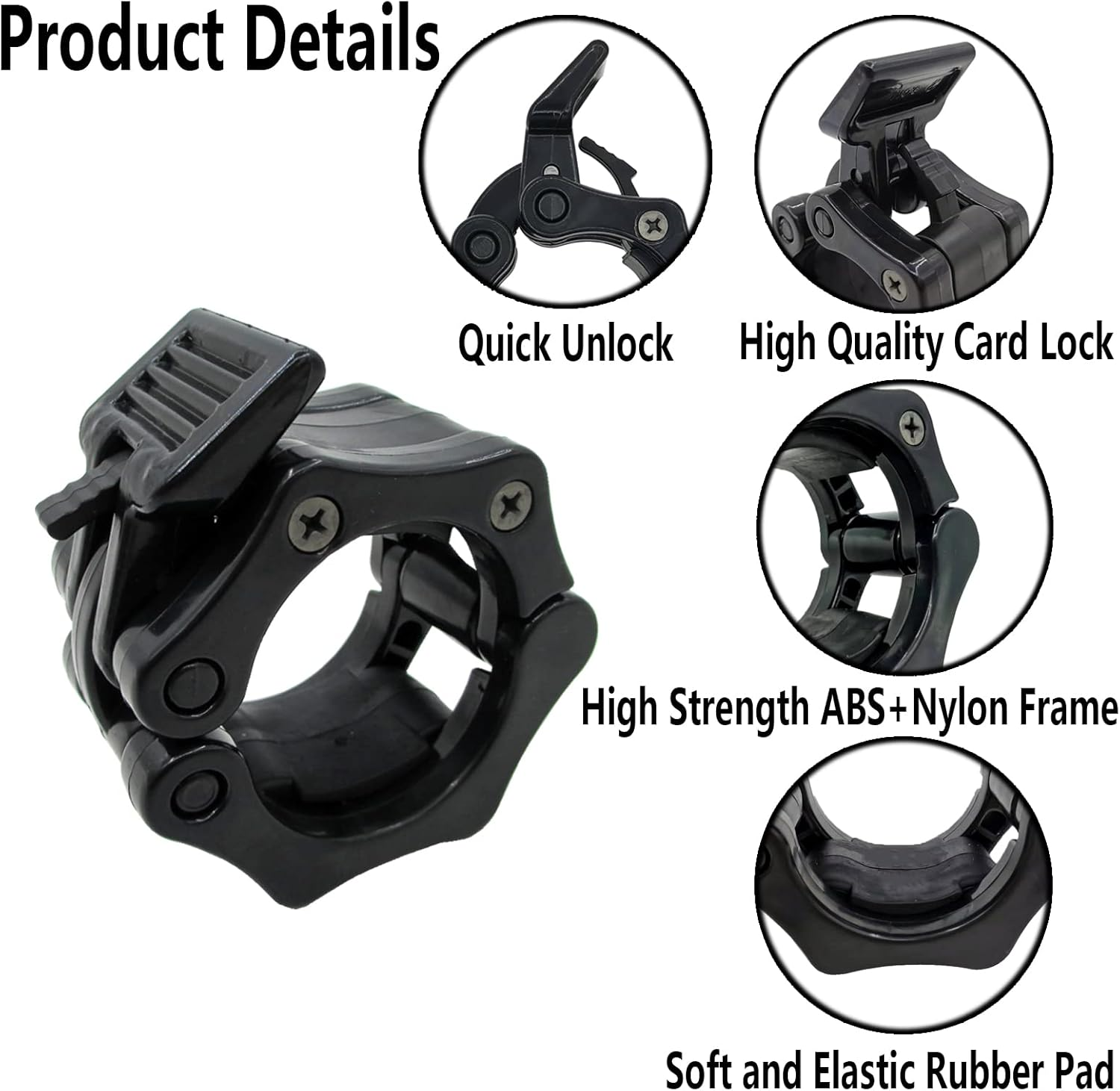 Barbell Clamps Olympic Bar Collars 2 Inch Quick Release Barbell Lock Clamp Locking Standard Bar Weight Plates Collar Clips for Workout Weightlifting Fitness Training Bodybuilding-Black - Black image number 5