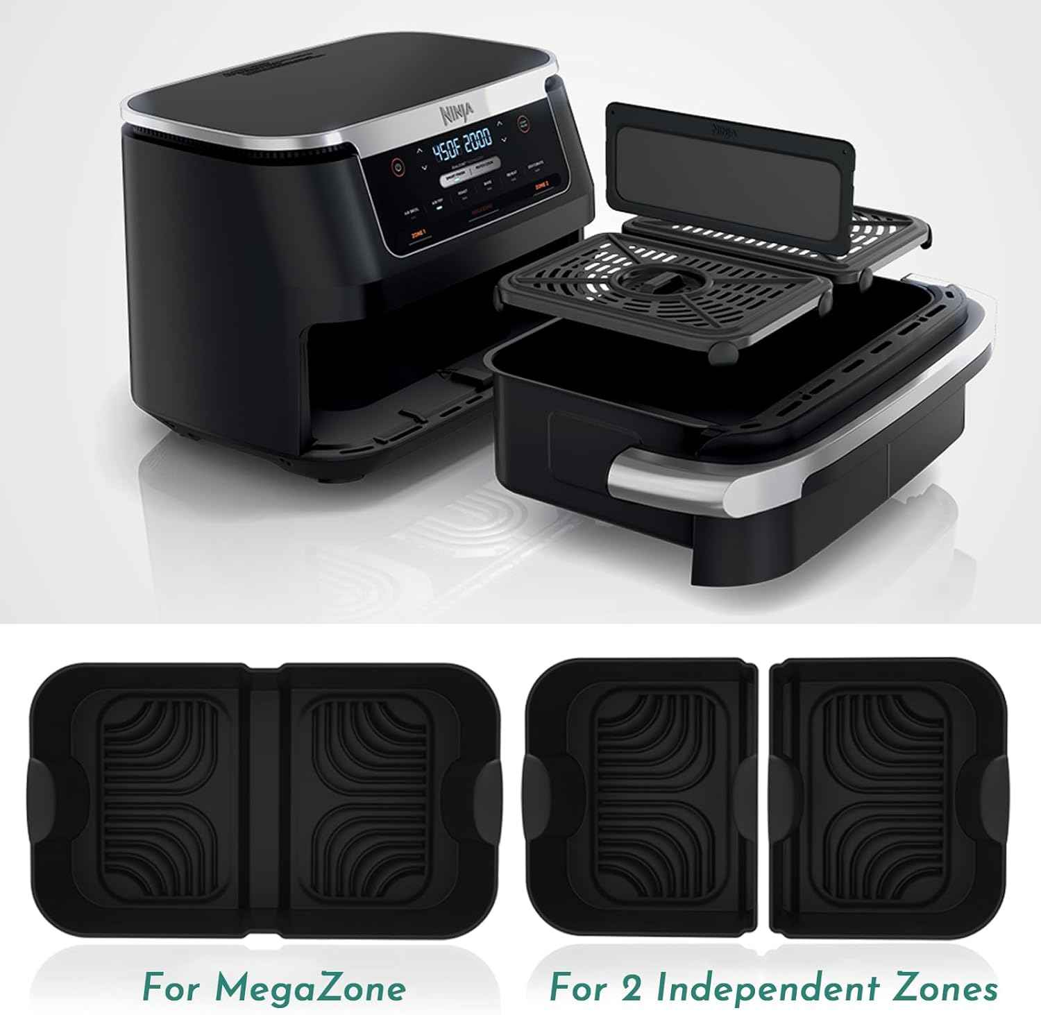 Marakruki 3Pcs Silicone Air Fryer Liners for Ninja AF500 XXXL, Reusable 10.4L Flexdrawer, 2 Pcs for Dual 5.2L Baskets + 1 Pcs for 10.4L Megazone Basket image number 1