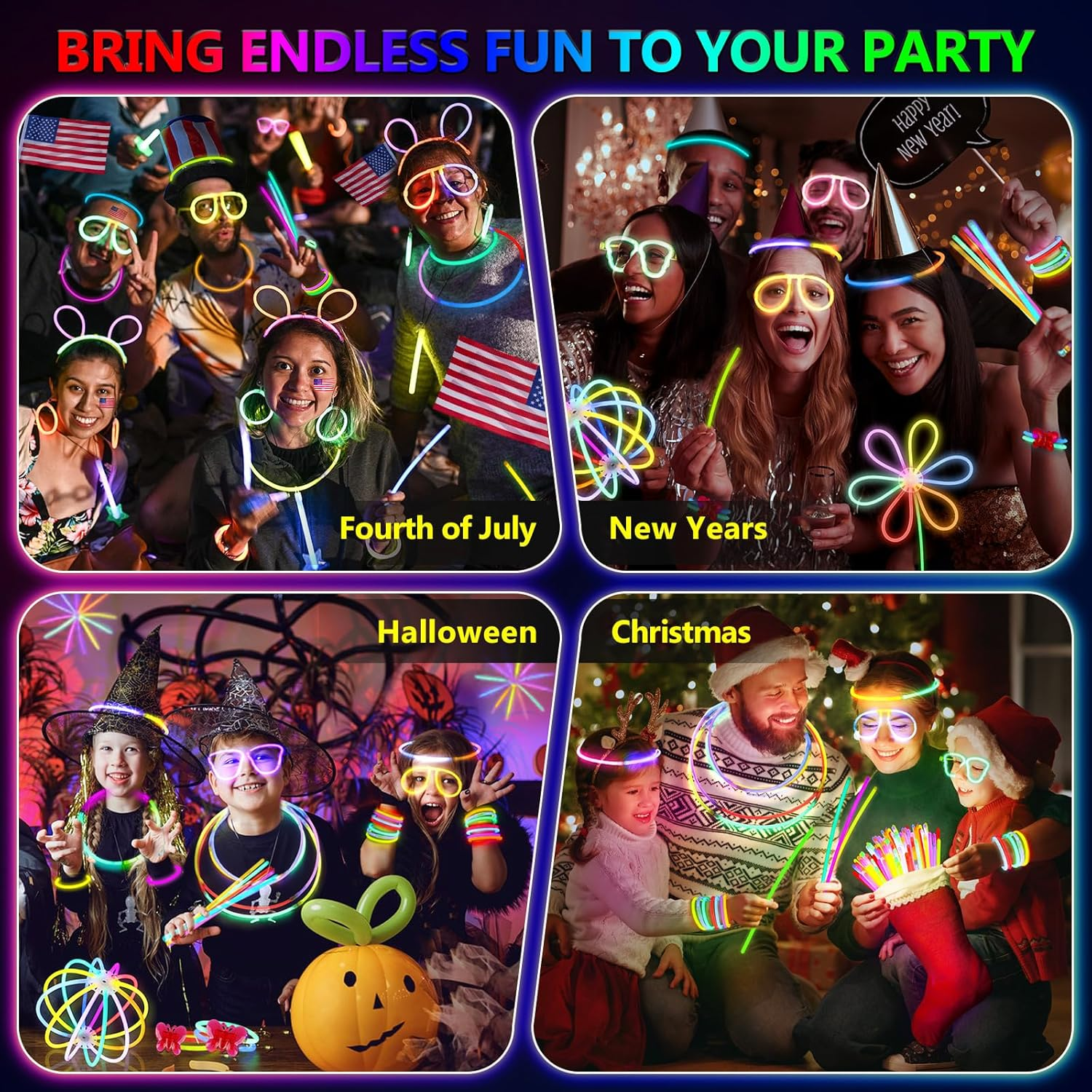 BUDI 467Pcs Cool Light up Toys Glow Party Favours for Kids/Adults: 200 Glowsticks Party Packs 7 Colours+ Connectors for Necklace, Flower Balls, Luminous Glasses and Triple/Butterfly Bracelets image number 3