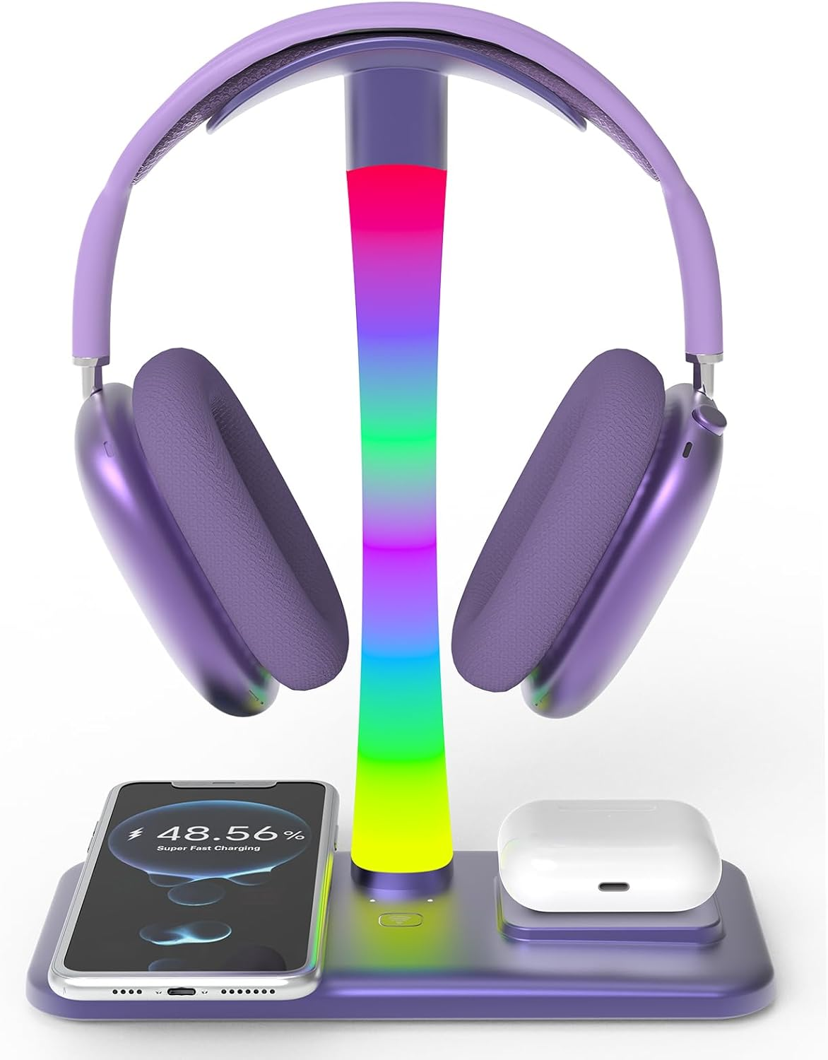 Headphone Stand with Wireless Charger,Gaming Headset Stand with RGB Light Mode,Airpod Max Stand Compatible with Airpod Pro/3/2,Iphone 16/15/14/13/12/11,Samsung,Gifts for Gamers & Music Lover (Black)