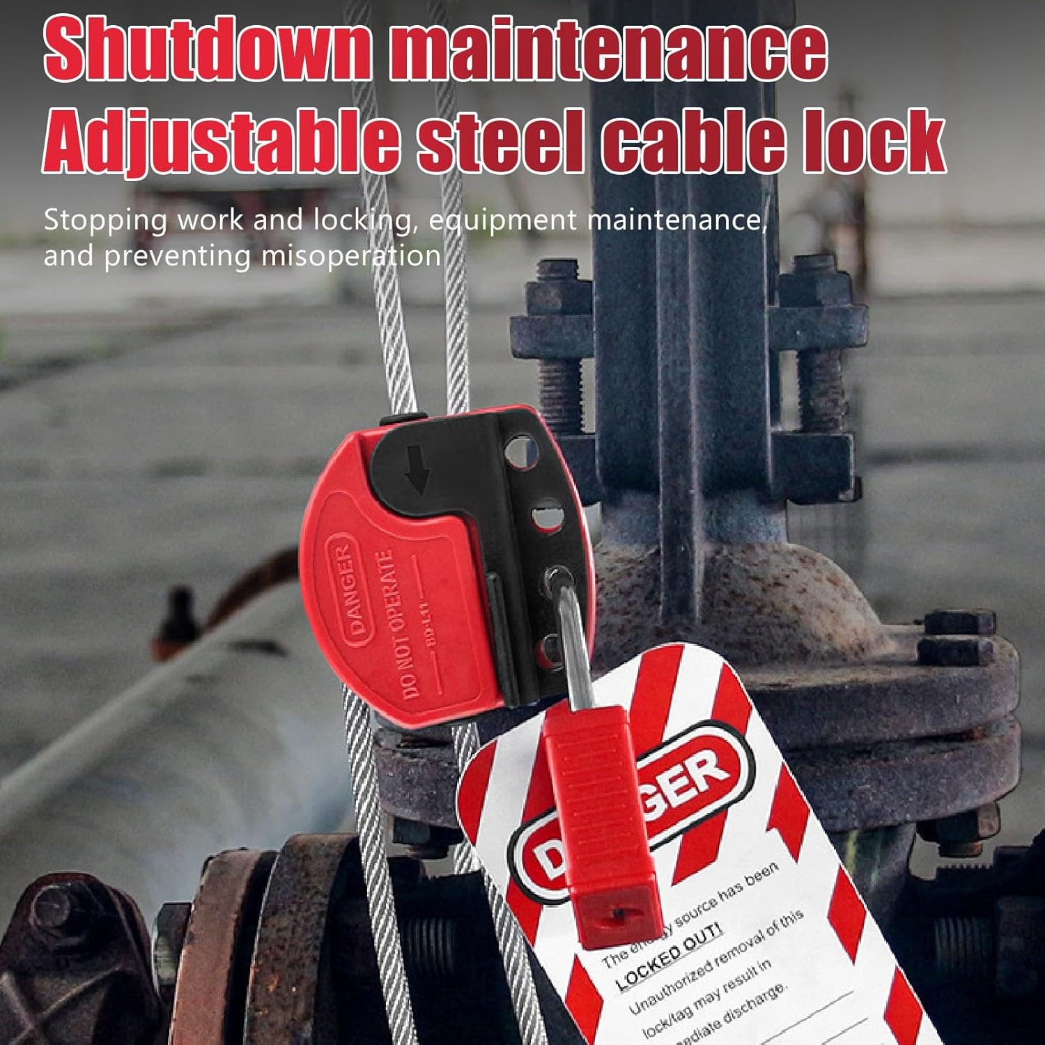 Stainless Steel Adjustable Lockout Cable Lock, 4Mm Steel Safety Padlock for Lock Out Tag Out image number 5