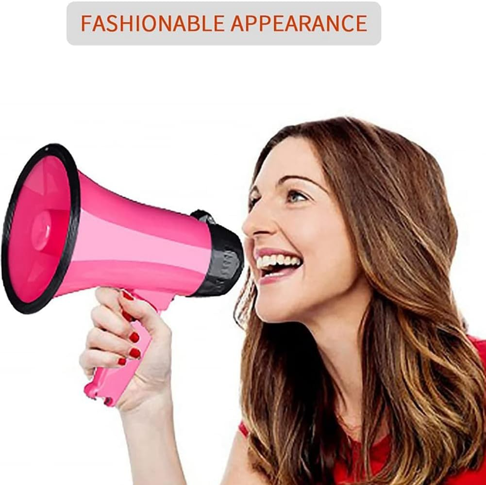 Utopially 2X 25 Watt Compact Speaker PA Bullhorn - with Built-In Siren, Voice Recorder, Bottle Opener,Pink