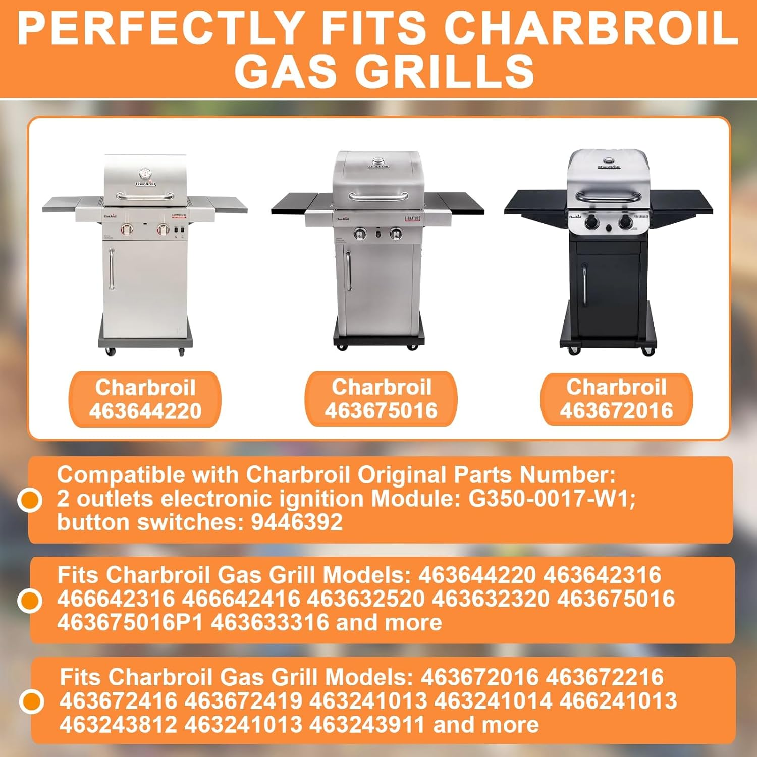 DHLG-12 Grill Igniter Kit G511-0055-W1 for Charbroil Ignitor Replacement, G350-0017-W1 2 Outlet BBQ Electronic Ignition Module with Wires and 2 Igniter Buttons for Charbroil Surefire Ignition Systems image number 1