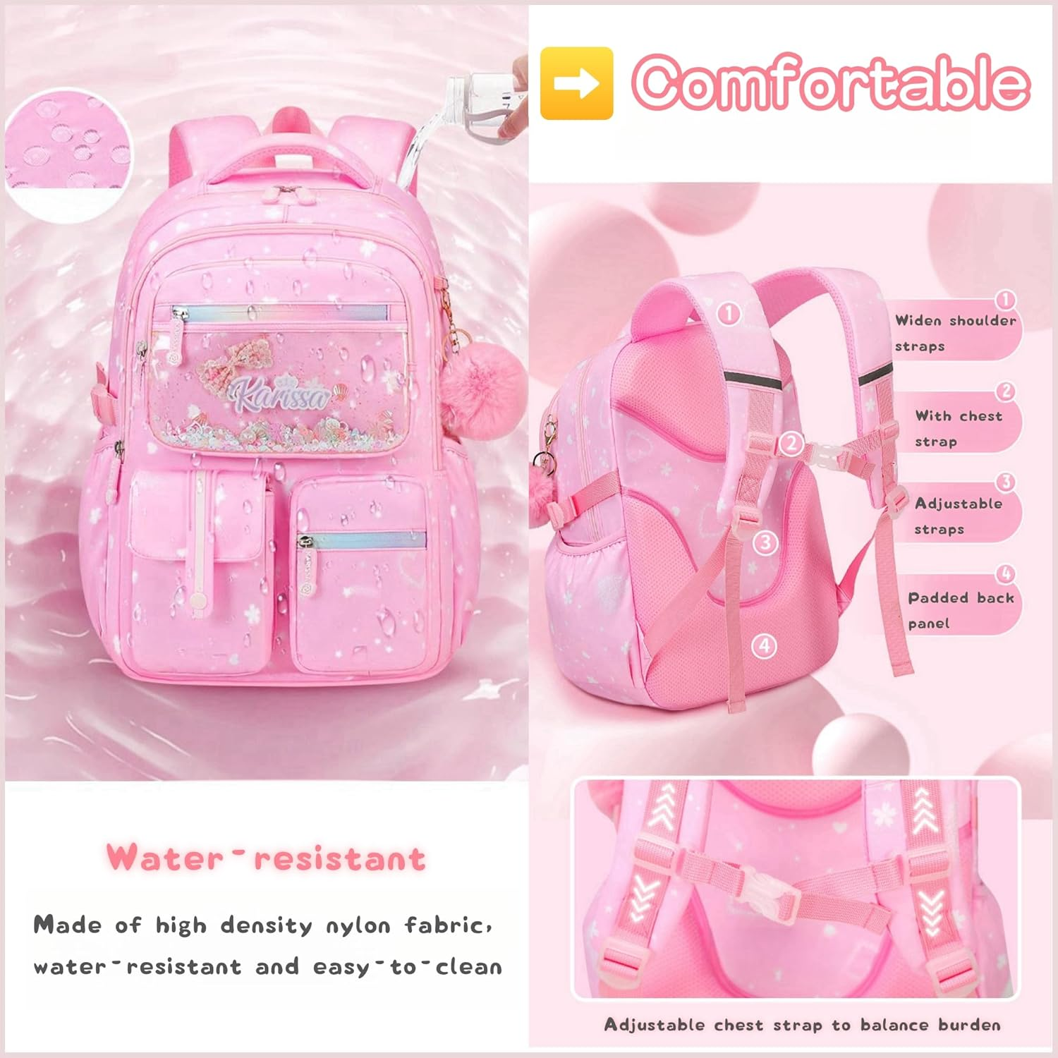 2Pcs Kawaii Girls Backpacks Capacity Elementary School Bags Bookbags image number 7