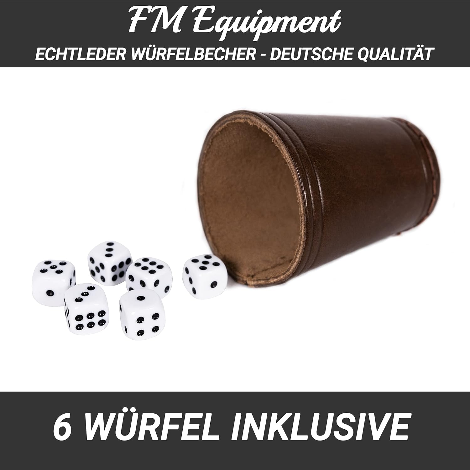 Real Leather Dice Cup with 6 Dice. Classic Handmade Leather Cup image number 3