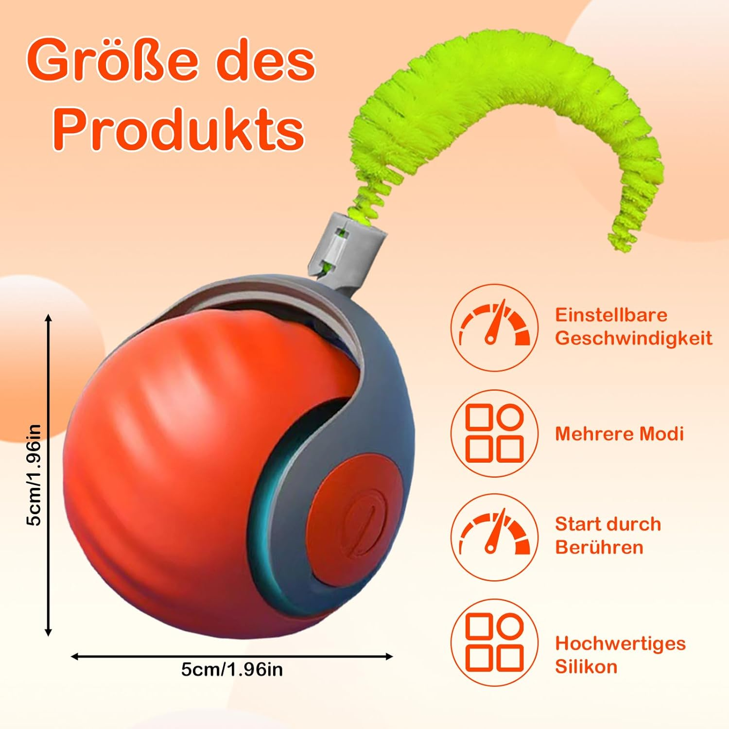 Interactive Cat Toy, Cat Ball, Electric Cat Toy with USB, Two Working Modes, Cat Toy with 3 Replacement Tails, Intelligence Toy for Cats (Orange) image number 4