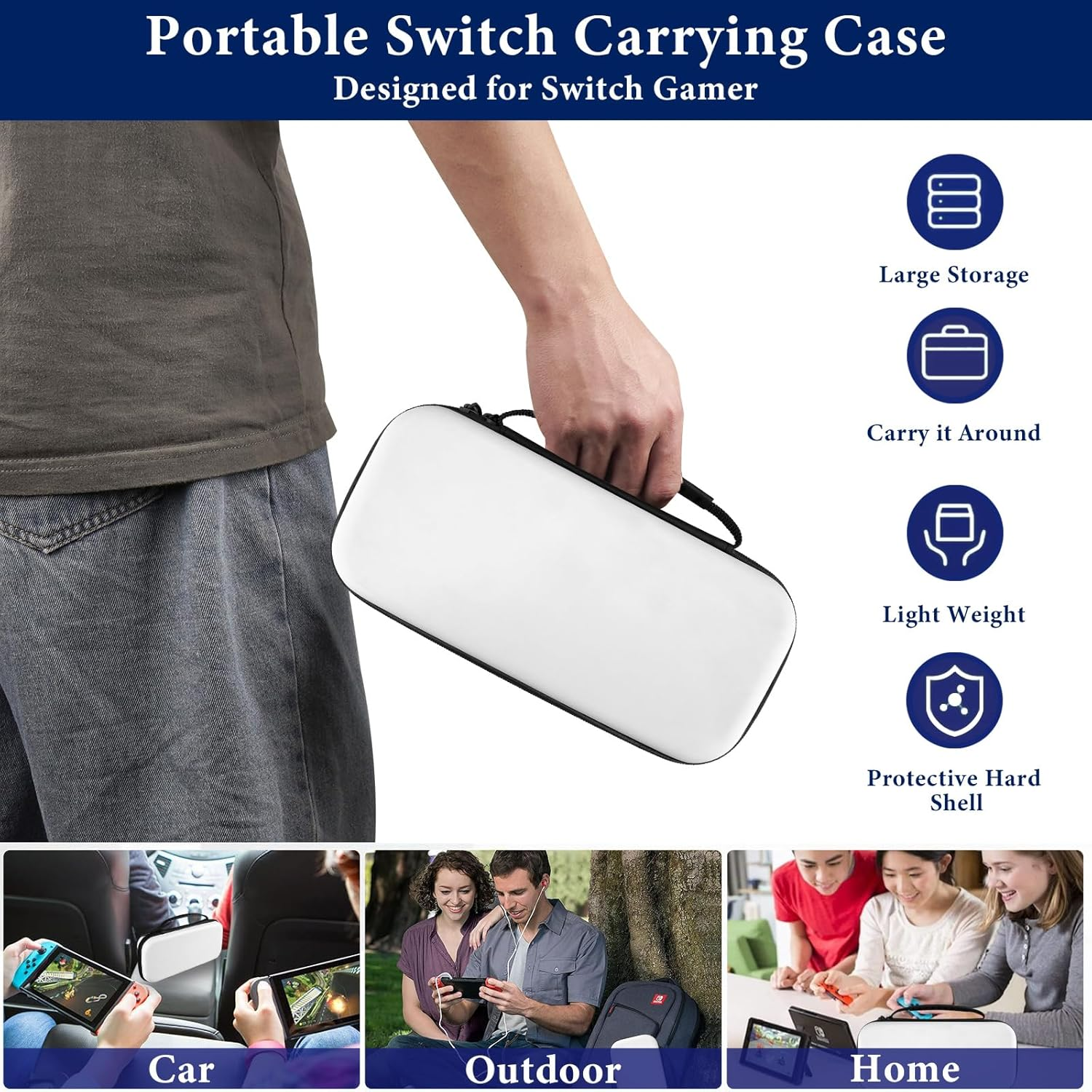 Geekria Travel Case Compatible with Switch 2 Controller, Hard Shell Carrying Bag, Protective Storage with Internal Mesh Pocket for Charging Cable (White) image number 2