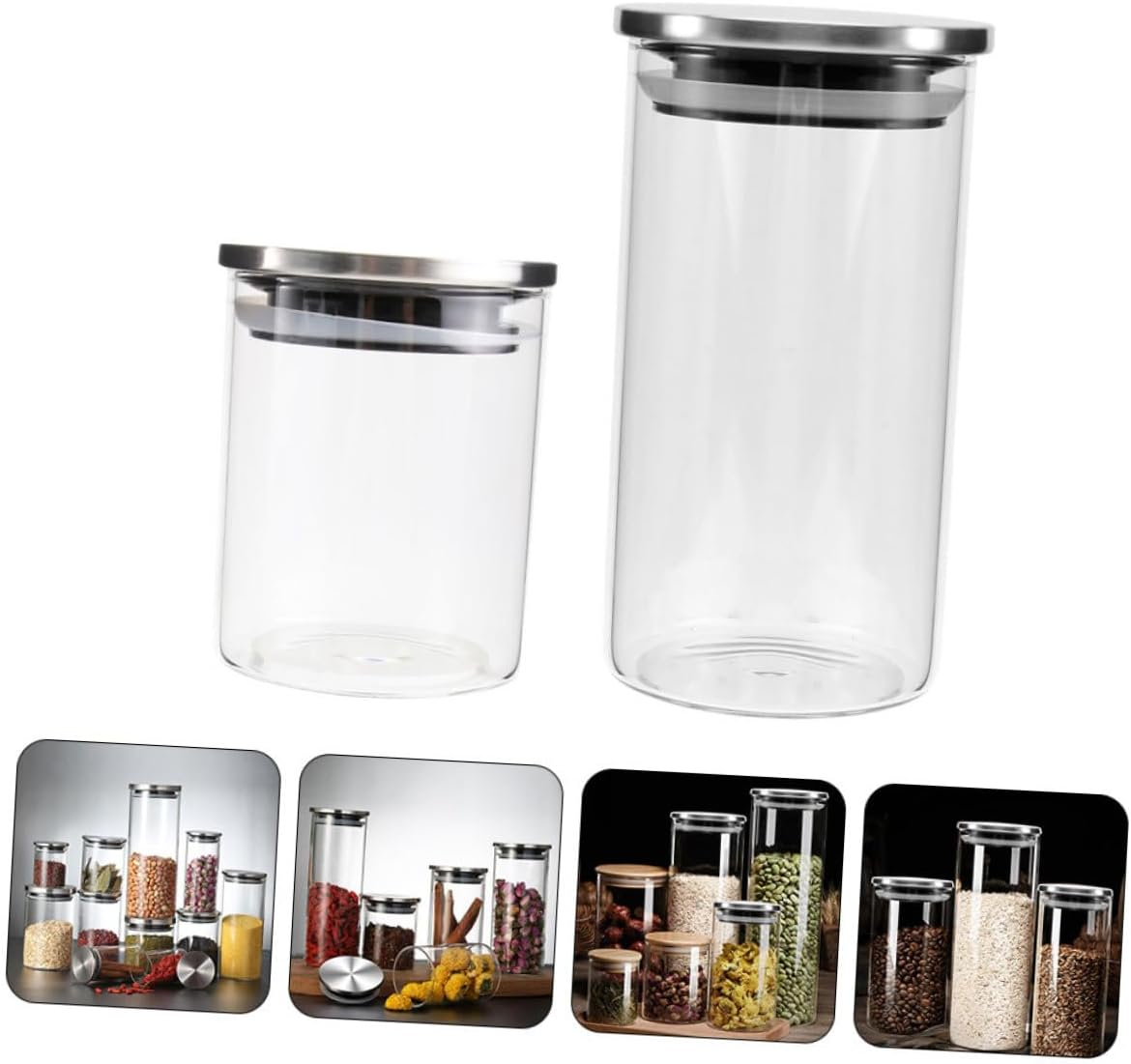VINTORKY 2Pcs Food Storage Jar Stainless Steel Lid Airtight Kitchen Cereal Canister for Grains Dried Fruits and Snacks Practical Sealed Container for Home Organization image number 3