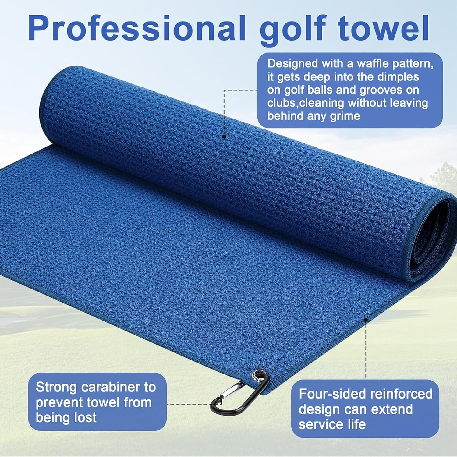 3 Pack 11.8"X11.8" Microfiber Golf Towels with Carabiner Clip, Quick-Dry Absorbent Golf Bag Accessories for Men (Gray, Blue, Black) image number 5