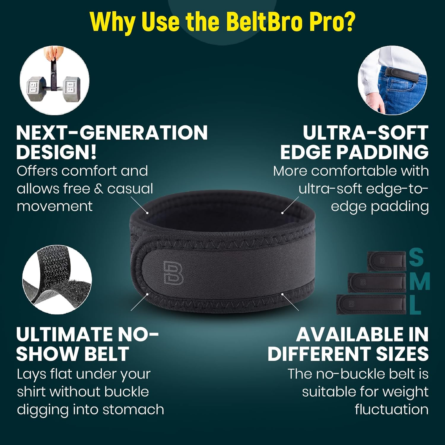 Beltbro Pro Pairs for Men &ndash; Next Generation Buckle-Free Elastic Belt with Ultra-Soft Edge Padding - Fits 1.5 Inch Belt Loops image number 2