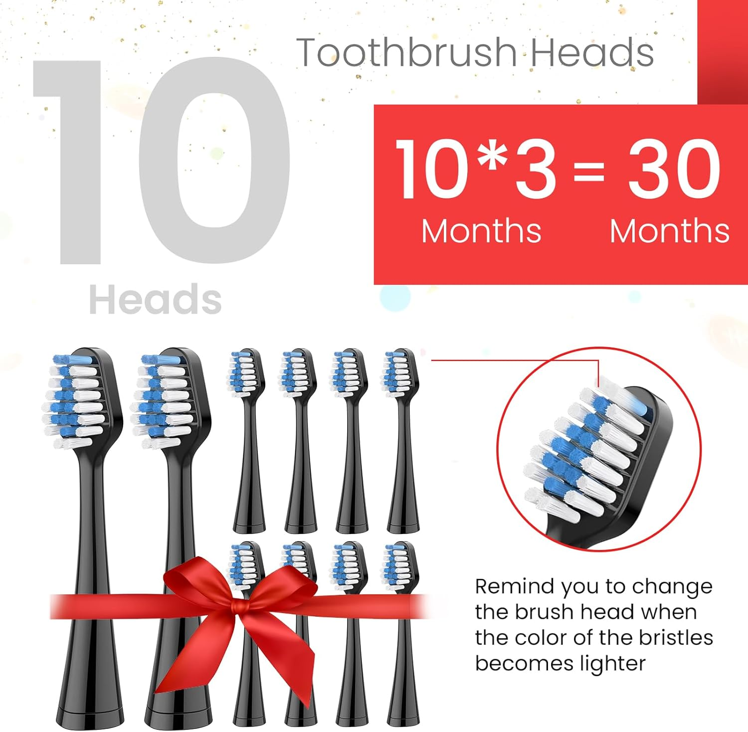 Harobey Replacements Toothbrush Heads for Waterpik Complete Care 5.0/9.0 (WP-861/CC-01), STRB-10WB, Pack of 10, Black image number 7