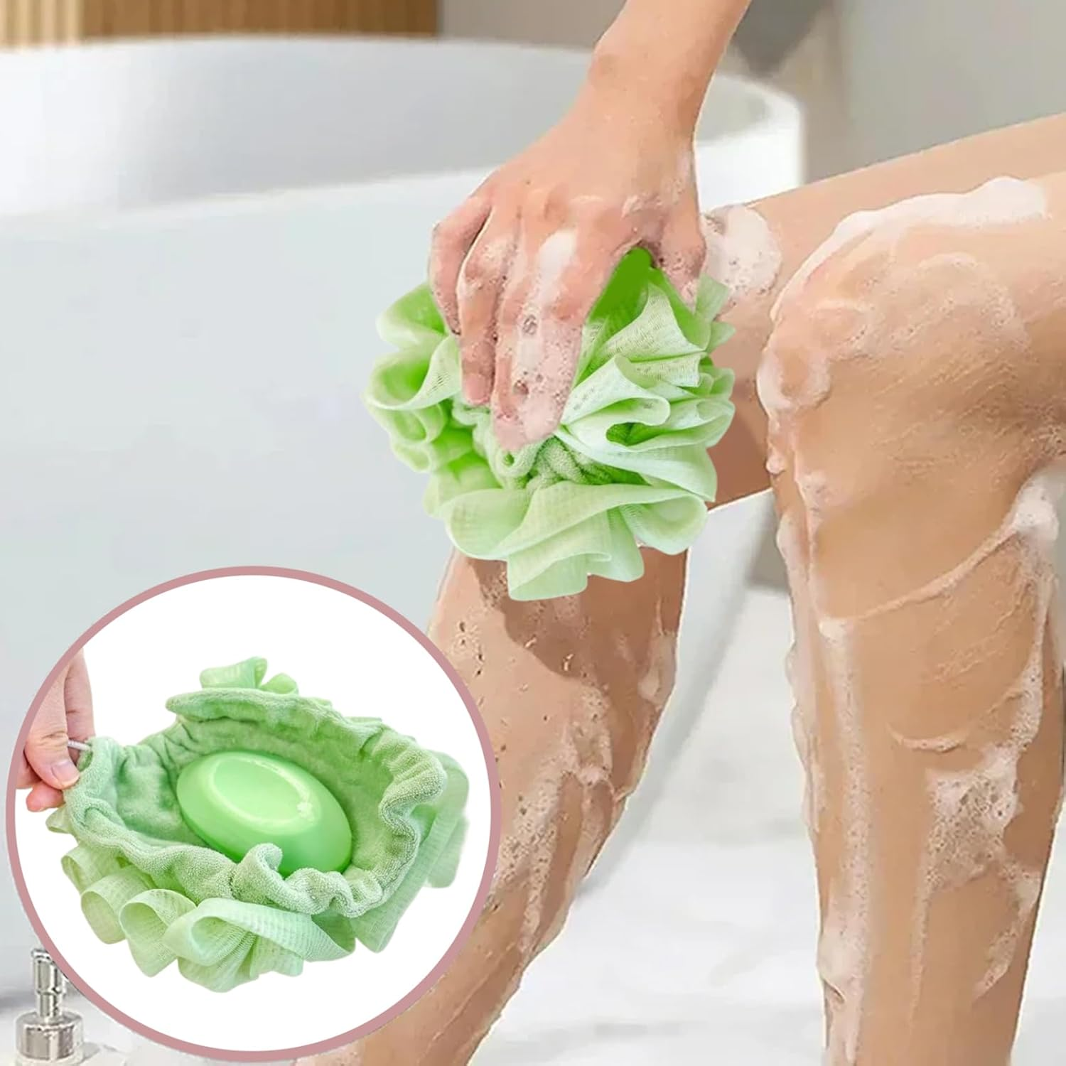 2 in 1 Loofah 2PCS Fine Mesh Shower Loofah and Soap Storage Washcloth Bath Sponge with Drawstring Portable Hanging Body Scrubbe for Exfoliating image number 5