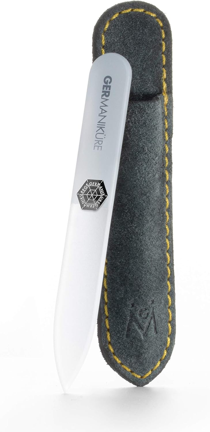 GERMANIKURE Czech Crystal Glass Nail File in Suede Leather Case - Small Travel Design - Professional Manicure & Pedicure Products for Smooth Easy Shaping of Natural Nails