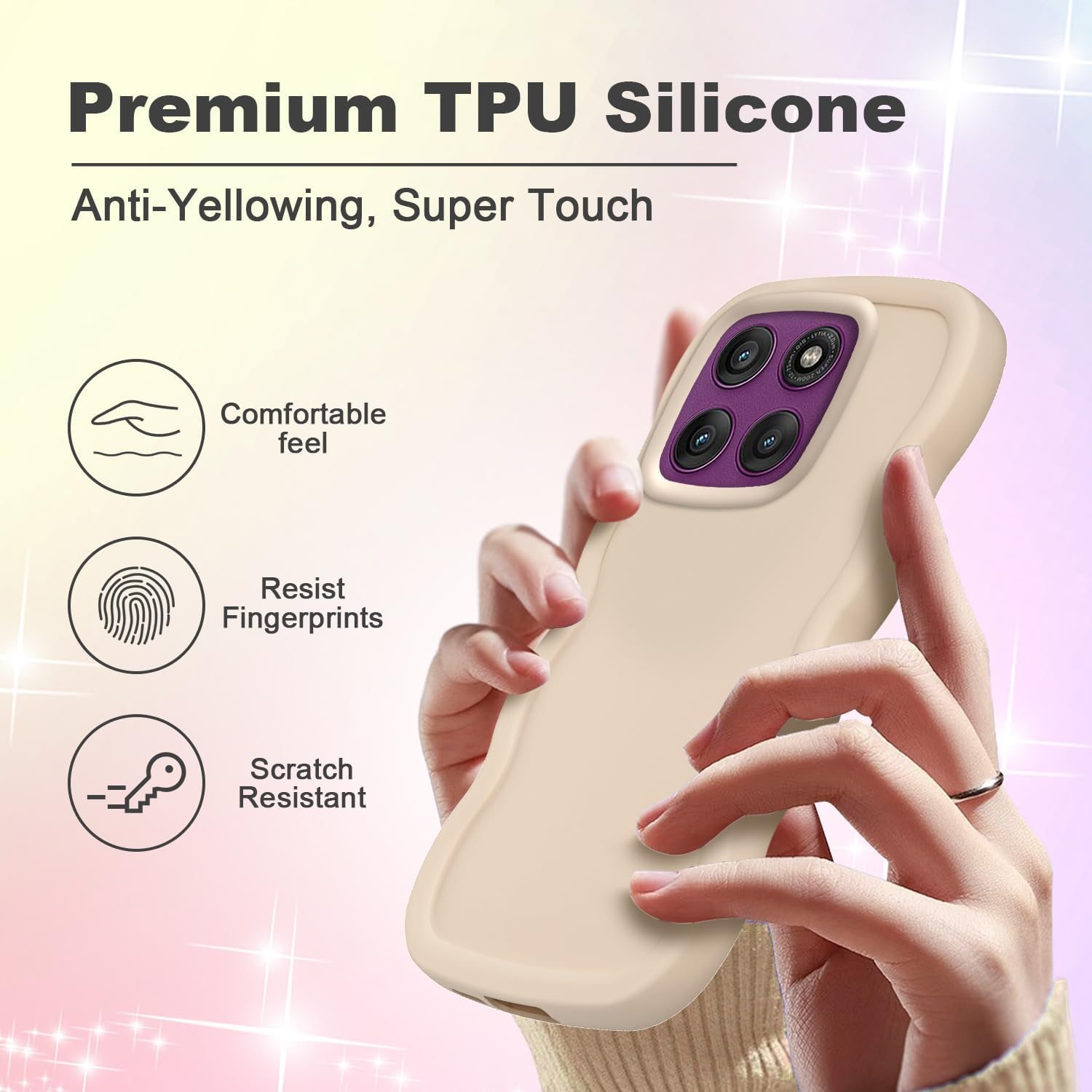 XINYEXIN Liquid Silicone Case for Motorola Edge 60 Fusion/Edge 60, Waves Curly Shape Cute Soft Shockproof Mobile Phone Protective Case - White image number 4