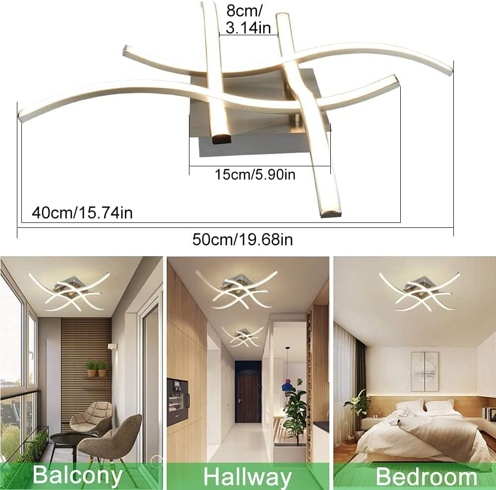Depuley 4-Light LED Ceiling Light Fixture, 18W Modern Curved Design Flush Mount Ceiling Lamp,1650Lm Close to Ceiling Light for Kitchen, Office, Living Room, Bedroom, 3000K-Warm White Light image number 3