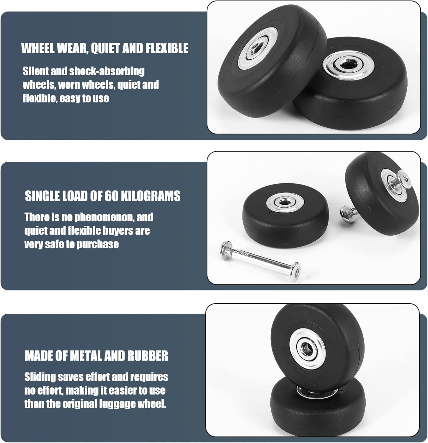 2 Sets of Luggage Suitcase Replacement Wheels Axles Deluxe Repair Tool OD 50Mm image number 4