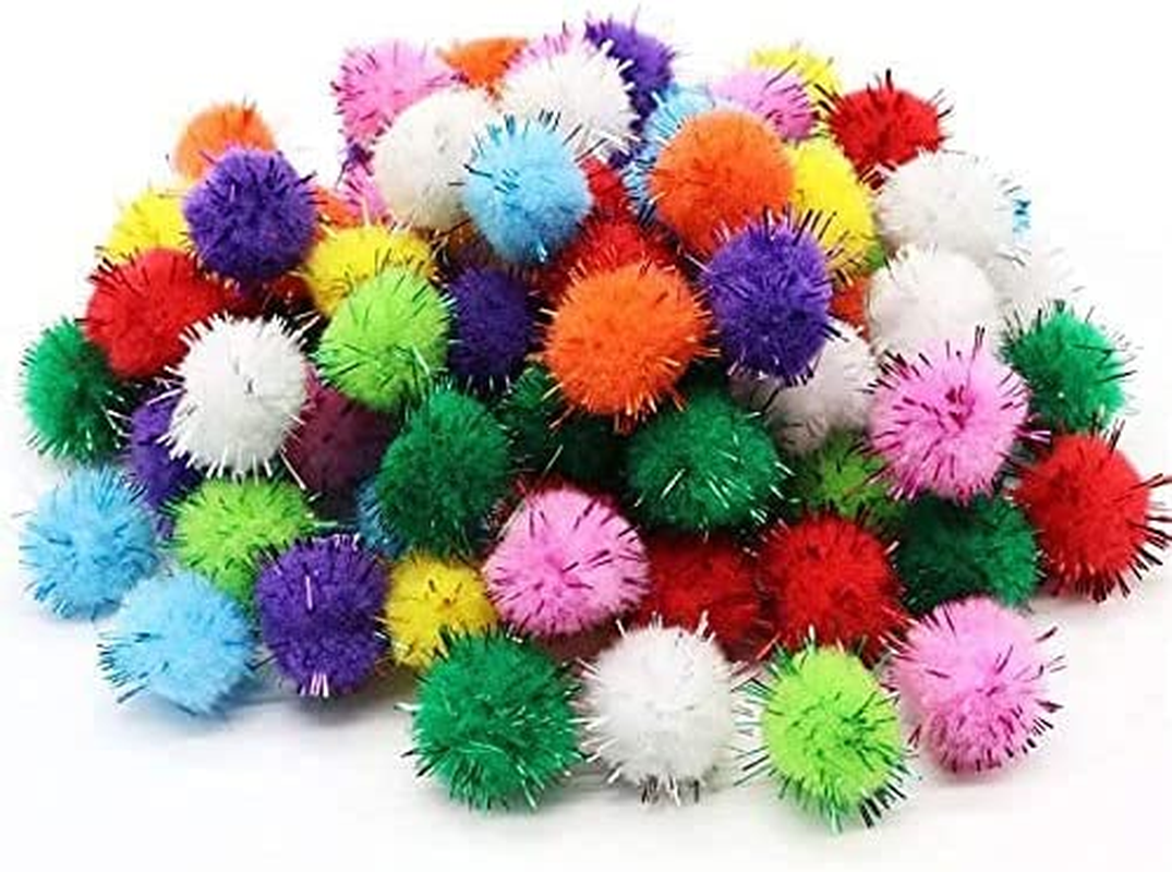 DIY Pom Poms Ball Christmas Decoration Glitter Pompom Colorful Soft Fluffy Plush Craft Sewing Accessories (25Mm Diameter (1"))