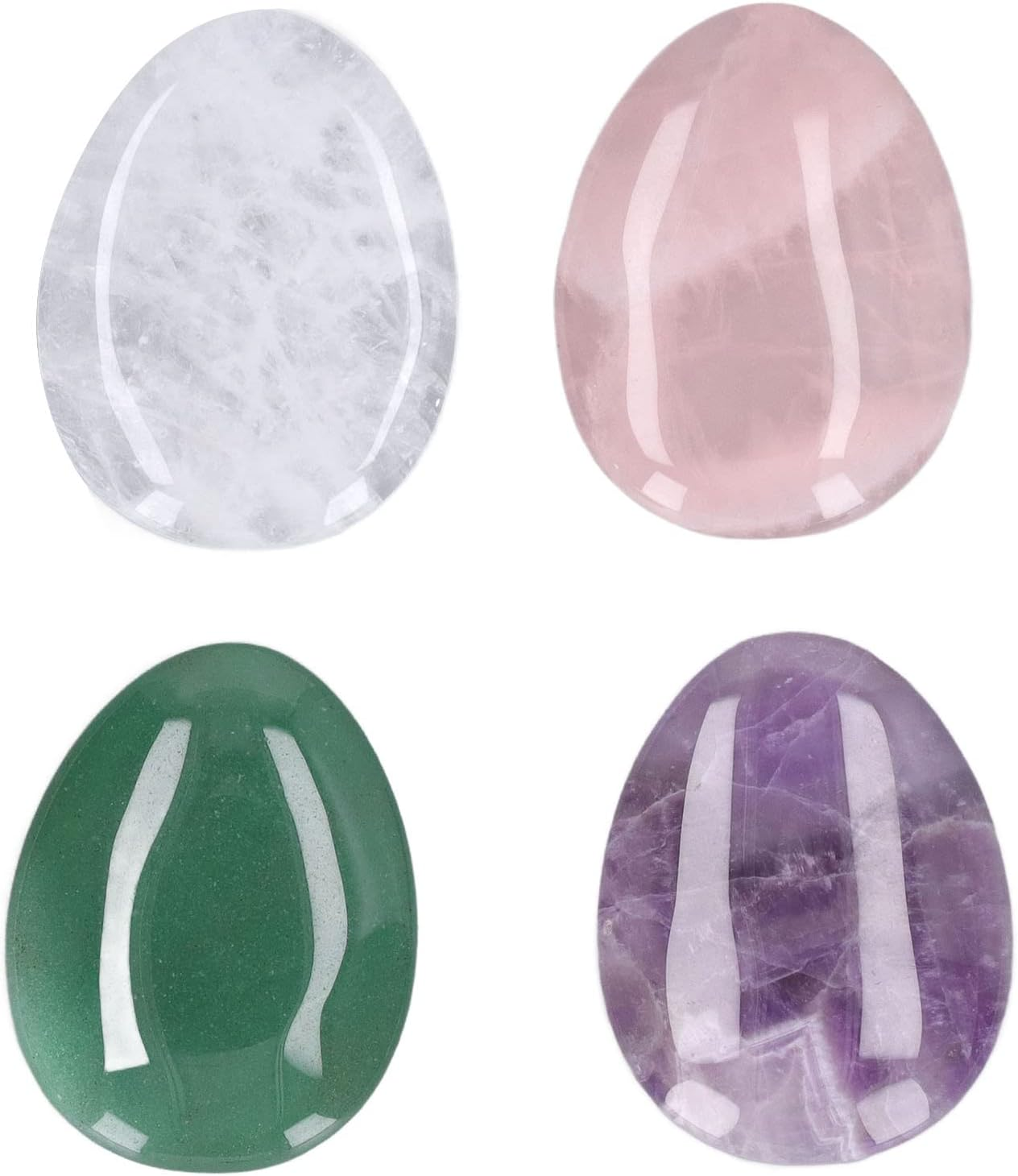 Thumb Worry Stone, 4 PCS Amethyst, Rose Quartz, Green Aventurine and Clear Quartz Healing Crystal Pocket Palm Stone, Chakra Stones, Oval Pocket for Anxiety Stress Relief,