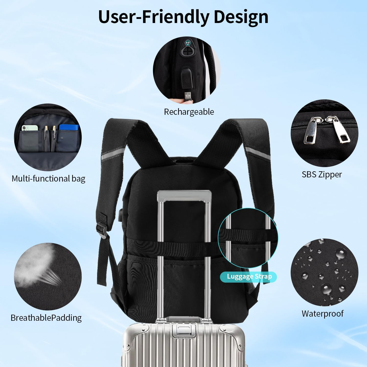 Laptop Backpack for Women Men,35L Waterproof Work Backpack with USB Charging Port Headphone Jack, Portable Computer Back Pack with Insulated Lunch Compartment for Hiking Travel Outdoor 49 * 33 * 22Cm image number 3