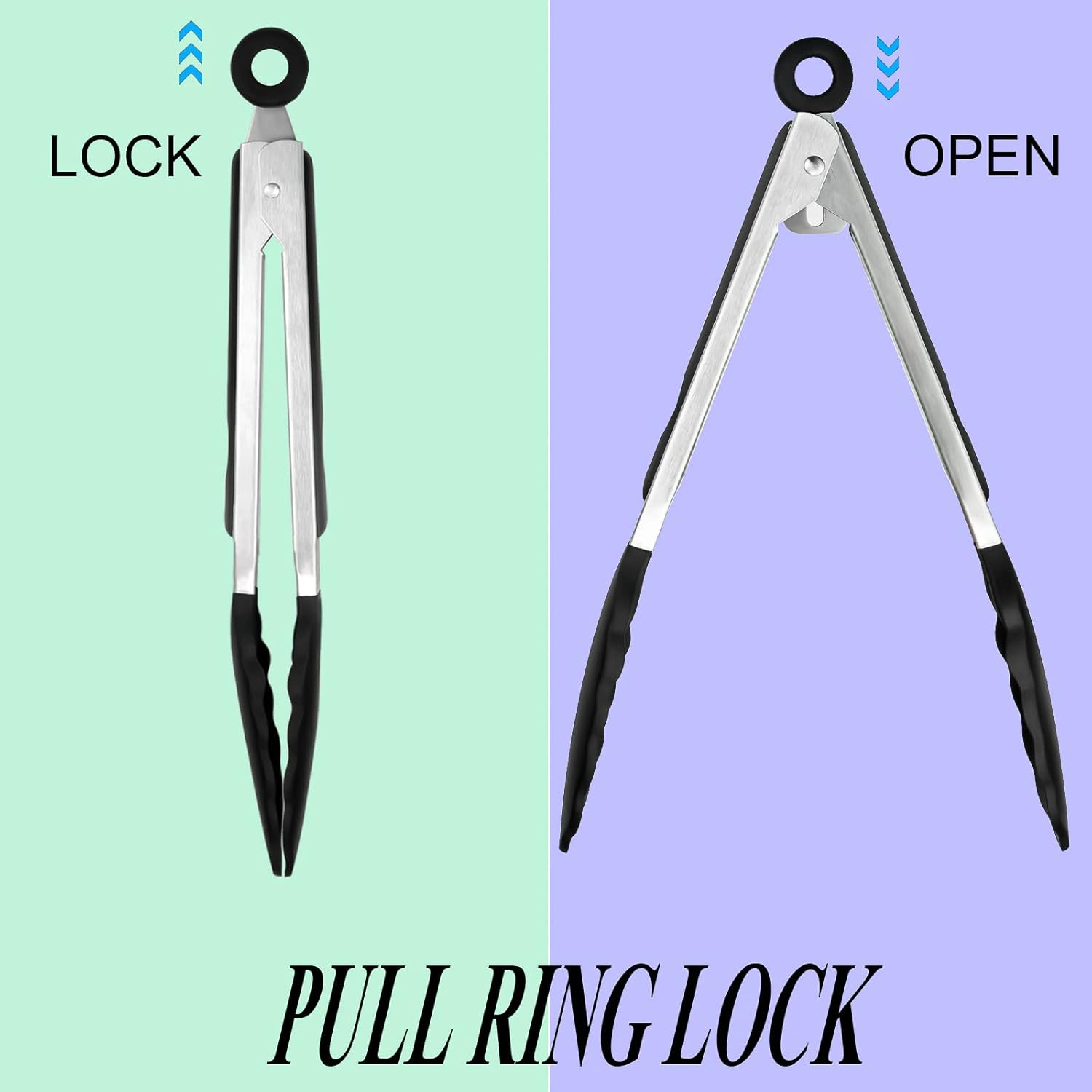 HST Tongs for Cooking with Silicone Tips(3 Pack), Non Stick Kitchen Tongs with Silicone Tip for Cooking BBQ Baking (9", Black) image number 6