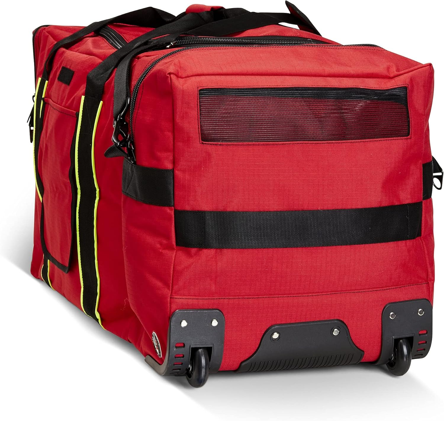Line2Design Wheeled Firefighter Jumbo Turnout Gear Bag with Reflective Trim, Front Pocket and Maltese Cross Logo - Red image number 3